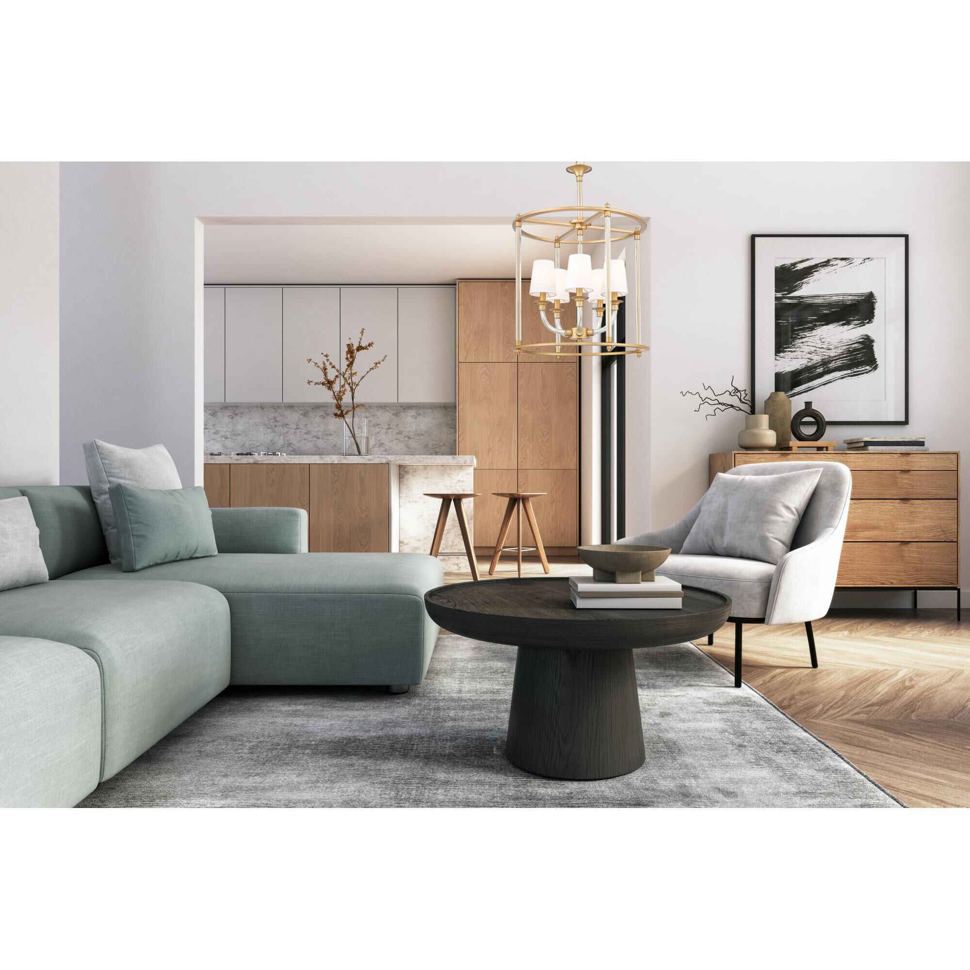 Shown in Rubbed Brass finish and White glass and White shade