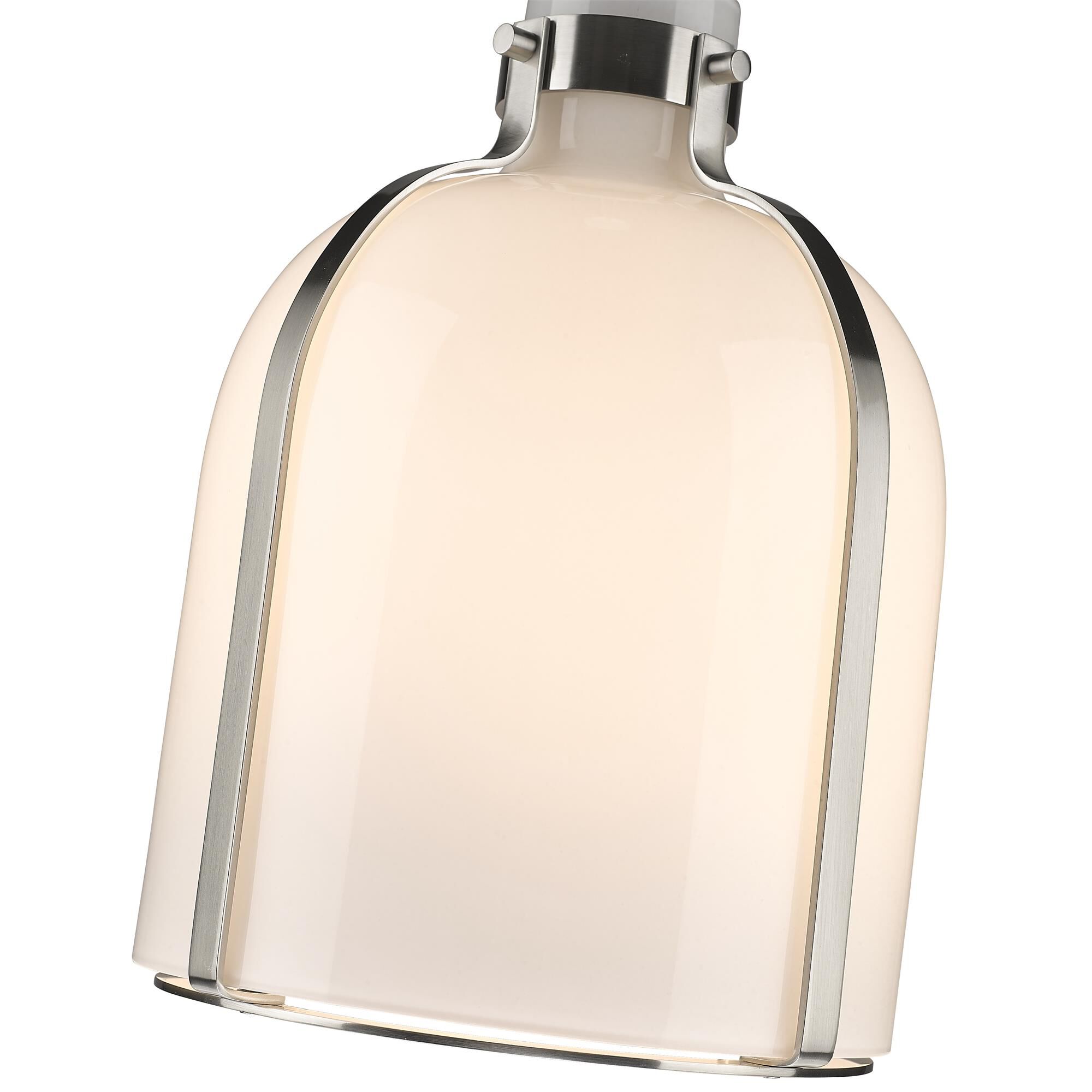 Shown in Brushed Nickel finish and White Opal glass and No Shade shade