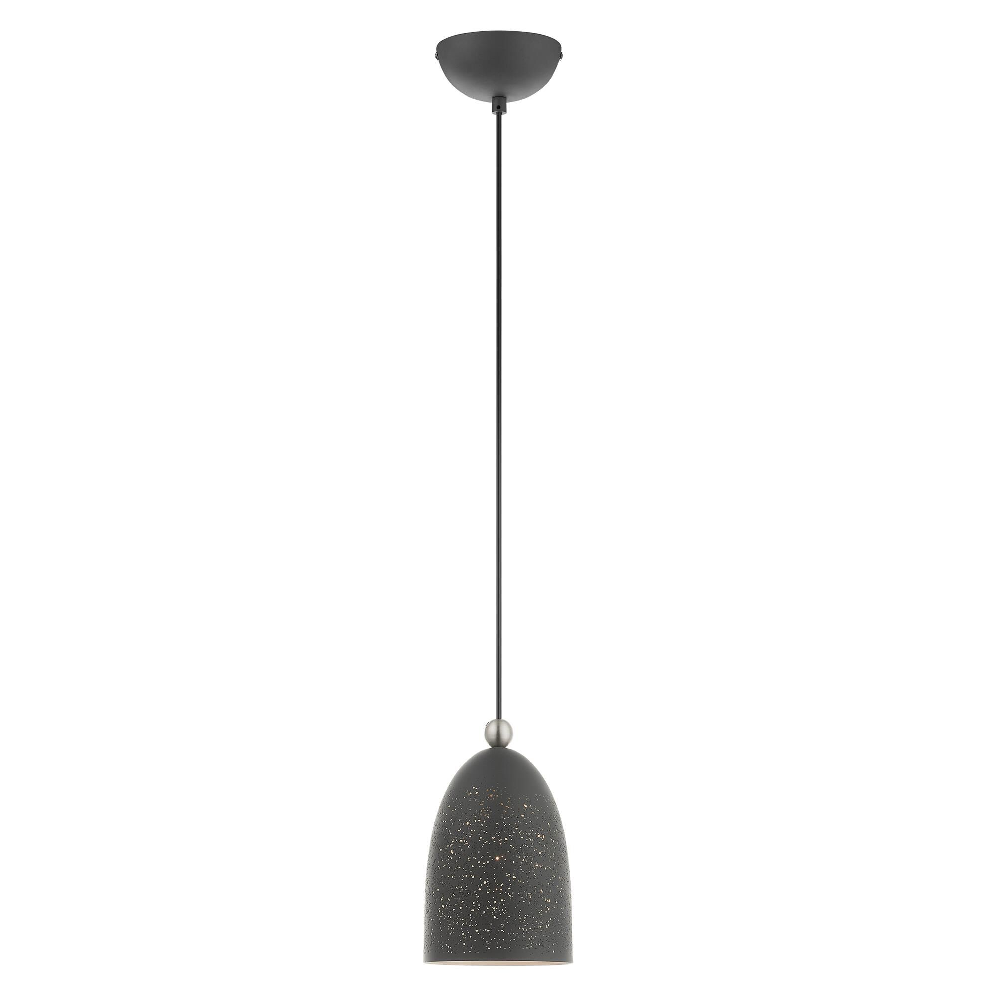 Shown in Scandinavian Gray With Brushed Nickel Accents finish and Scandinavian Gray Ornamental Metal Shade With White Finish Inside glass and Scandinavian Gray Ornamental Metal  With White Finish Inside shade