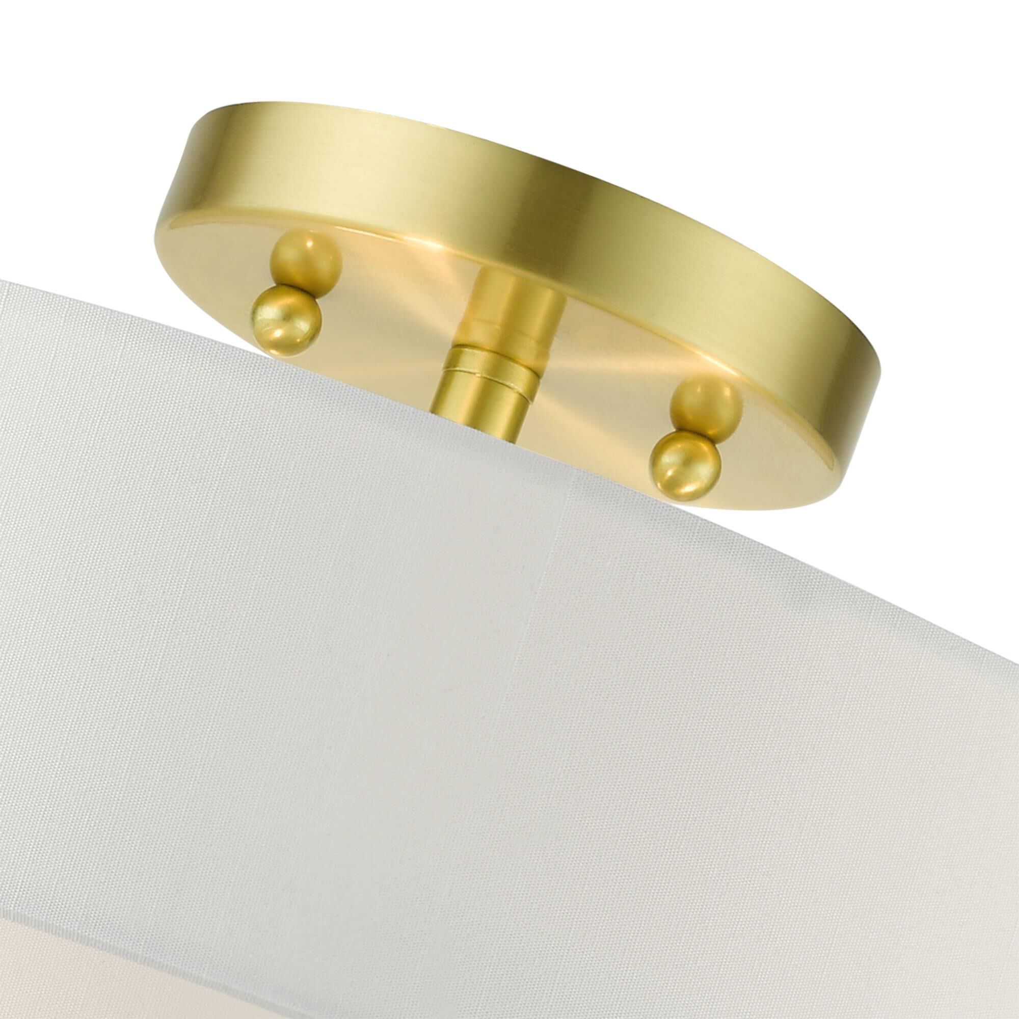 Shown in Satin Brass finish and Hand Crafted Hardback  Completely Finished With Off-White Color Fabric Outside and Inside shade