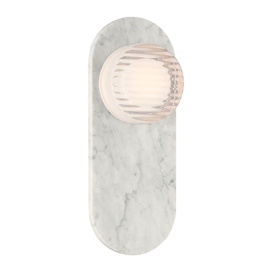 Shown in Marble White finish and Clear Ribbed glass