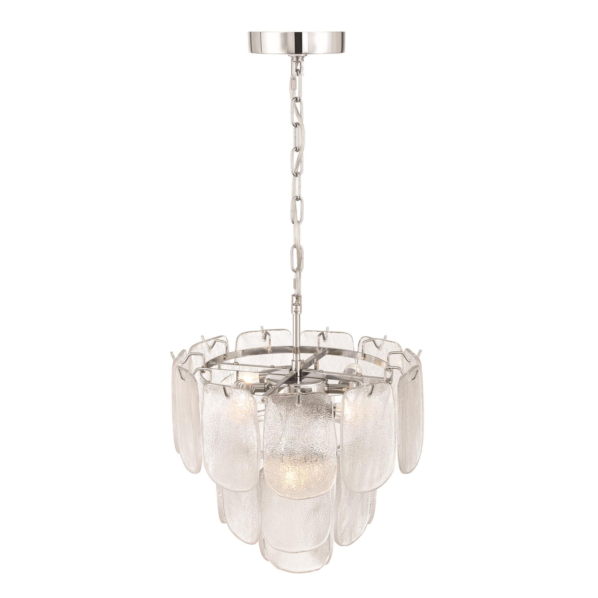 Shown in Polished Nickel and Crystalline finish and Piastra glass