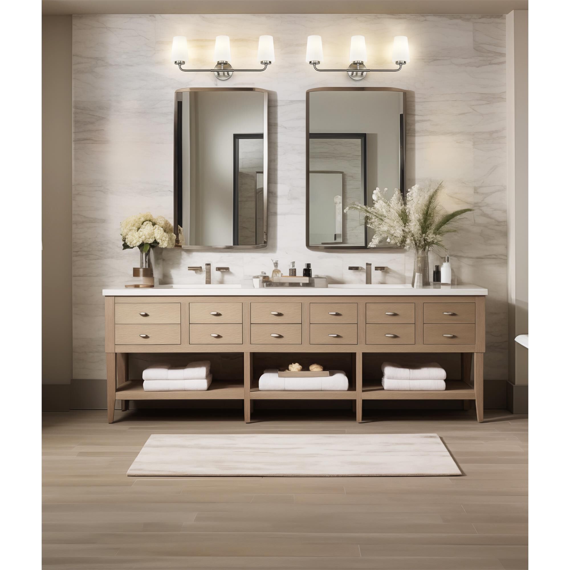 Shown in Brushed Nickel finish and Matte Opal glass and Matte Opal shade