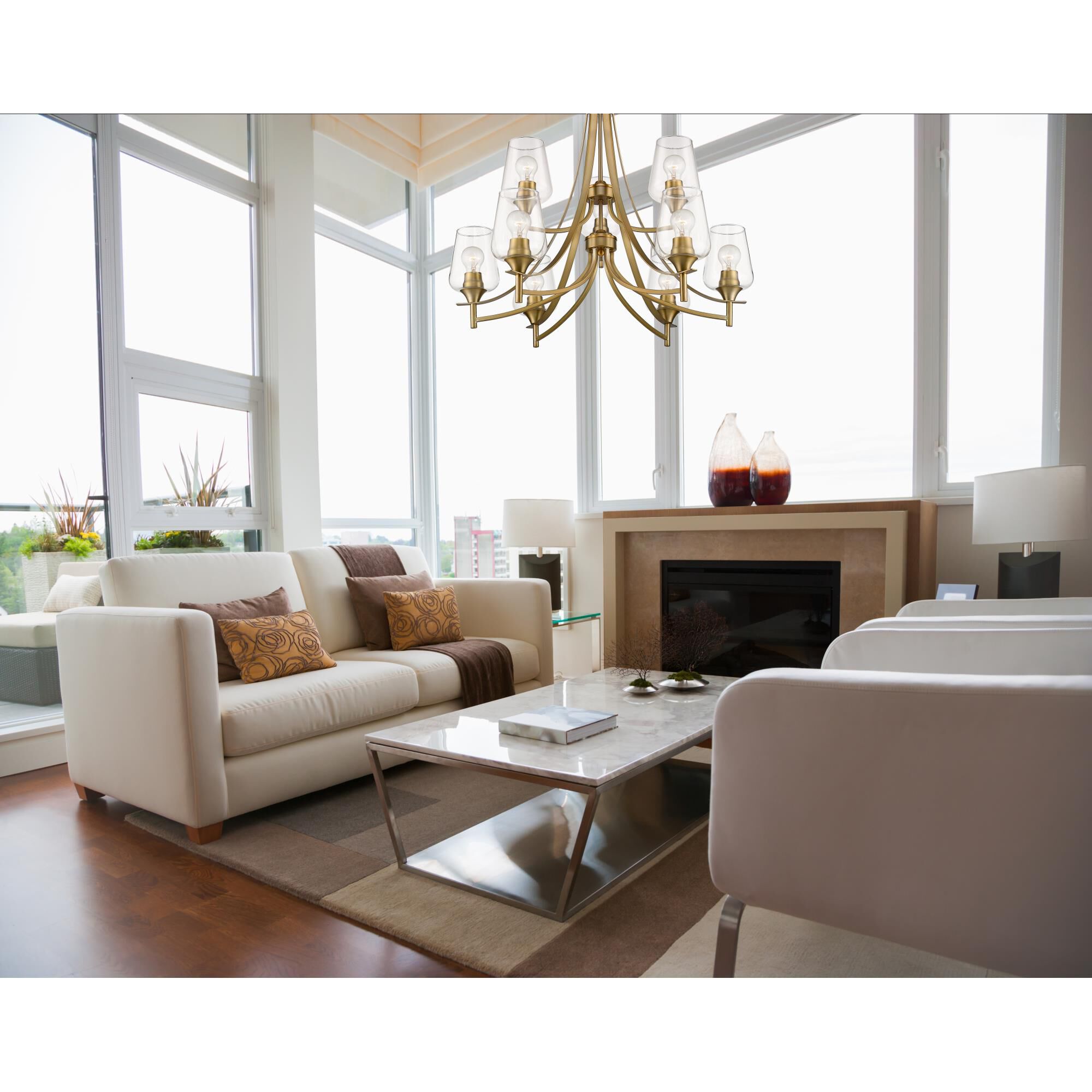 Shown in Olde Brass finish and Glass shade