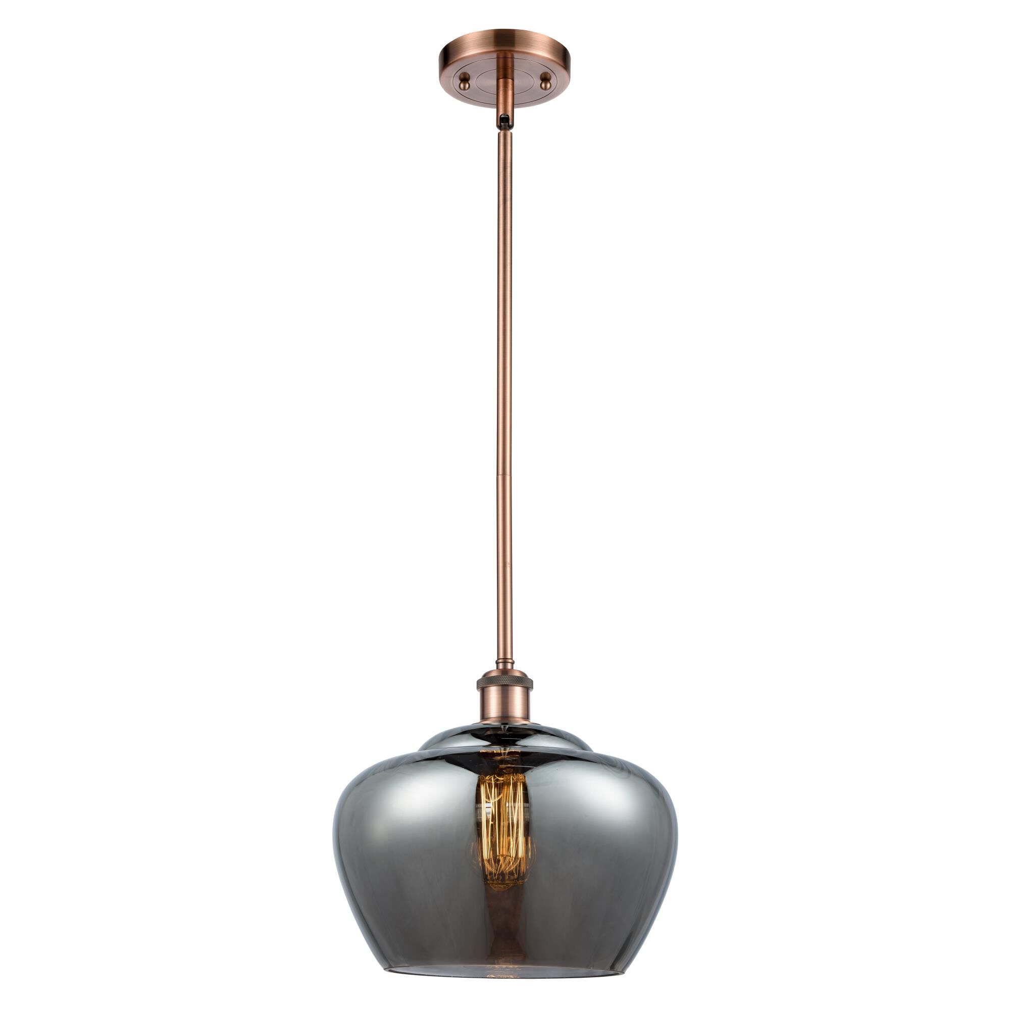 Shown in Antique Copper finish and Bowl glass and Glass shade
