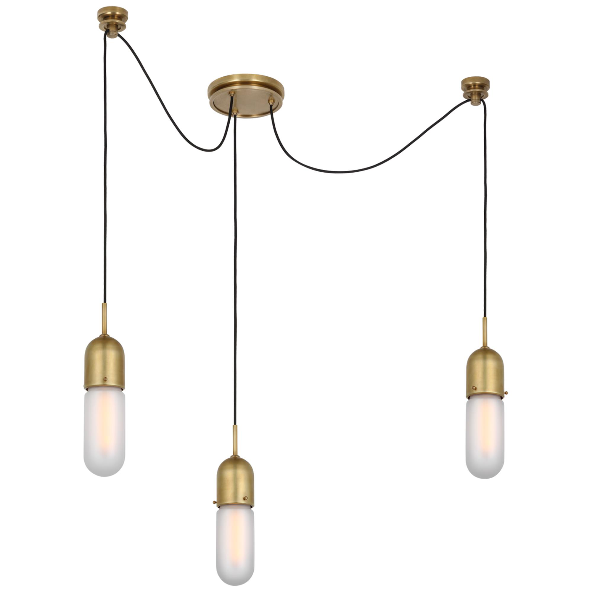 Shown in Hand-Rubbed Antique Brass finish and Frosted glass