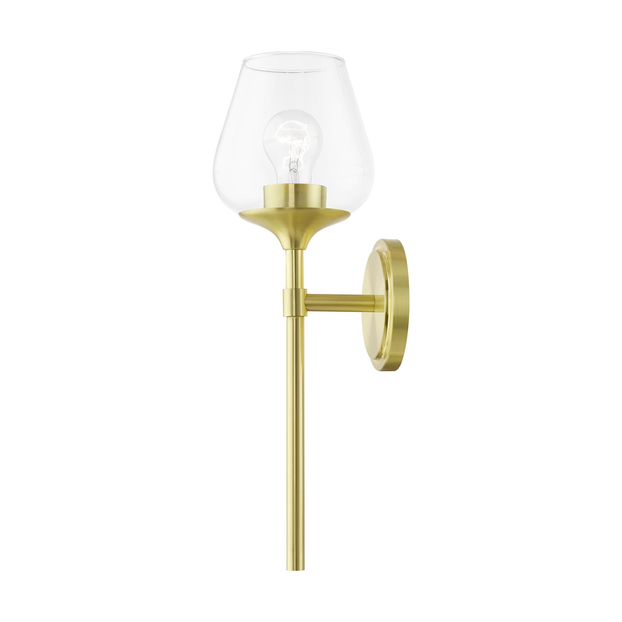 Shown in Satin Brass finish and Clear glass