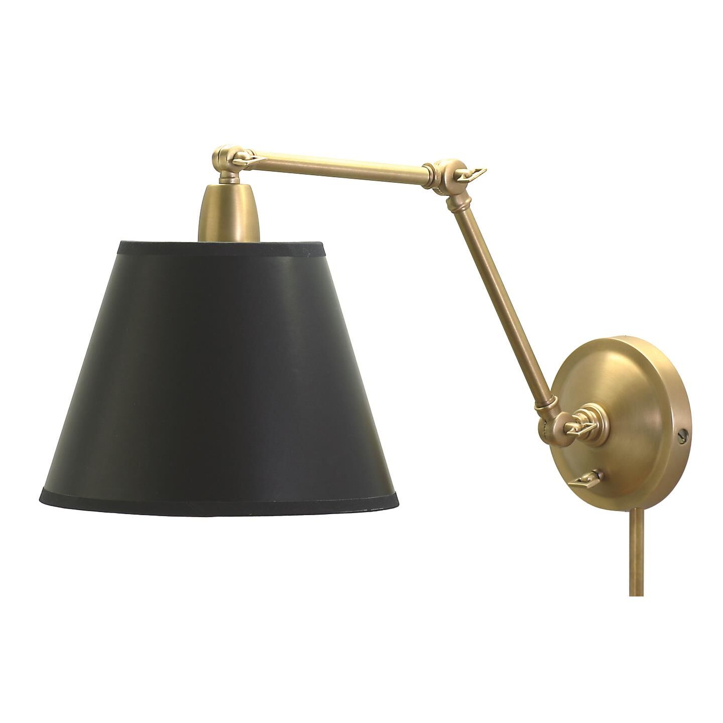 Shown in Weathered Brass finish and Black Parchment shade