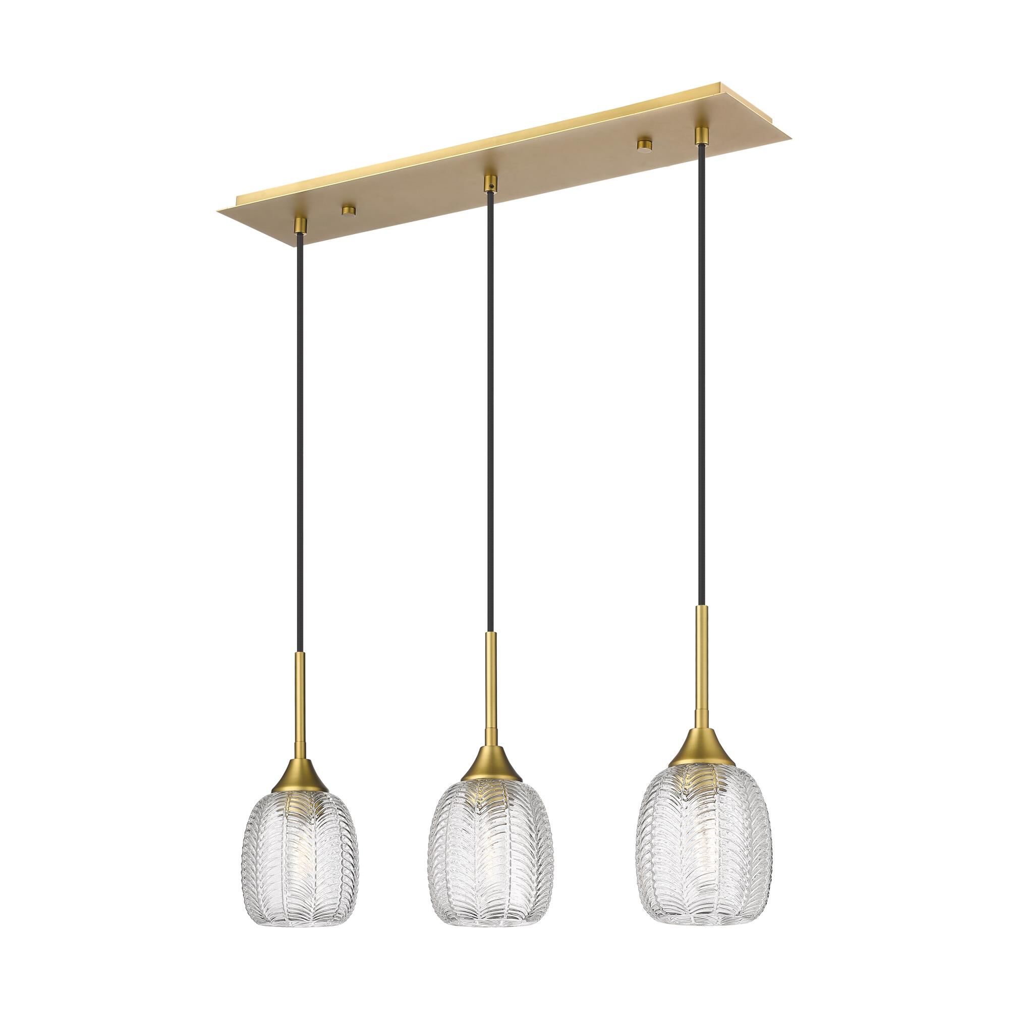 Shown in Brushed Brass finish and Clear shade