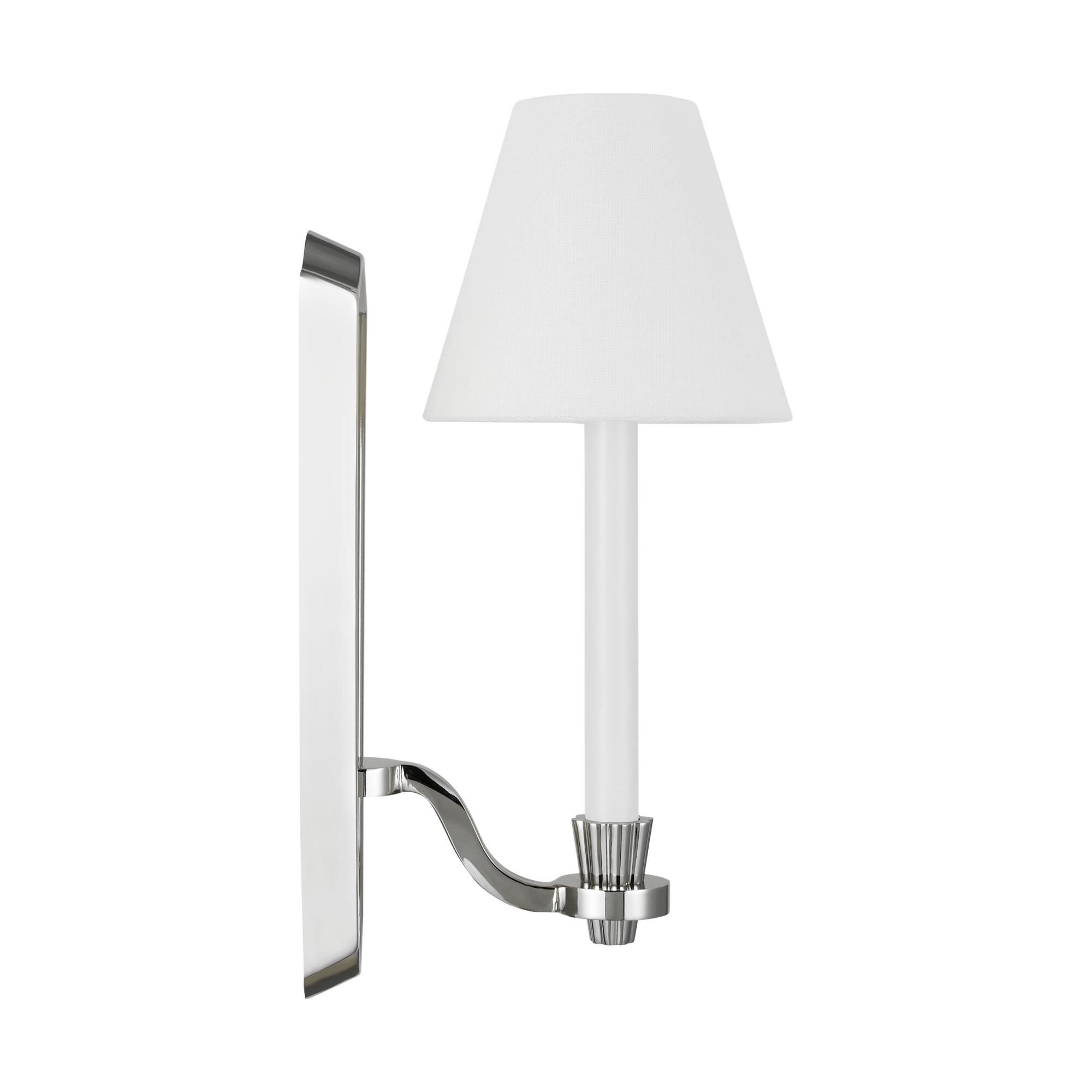 Shown in Polished Nickel finish and White Linen Fabric shade