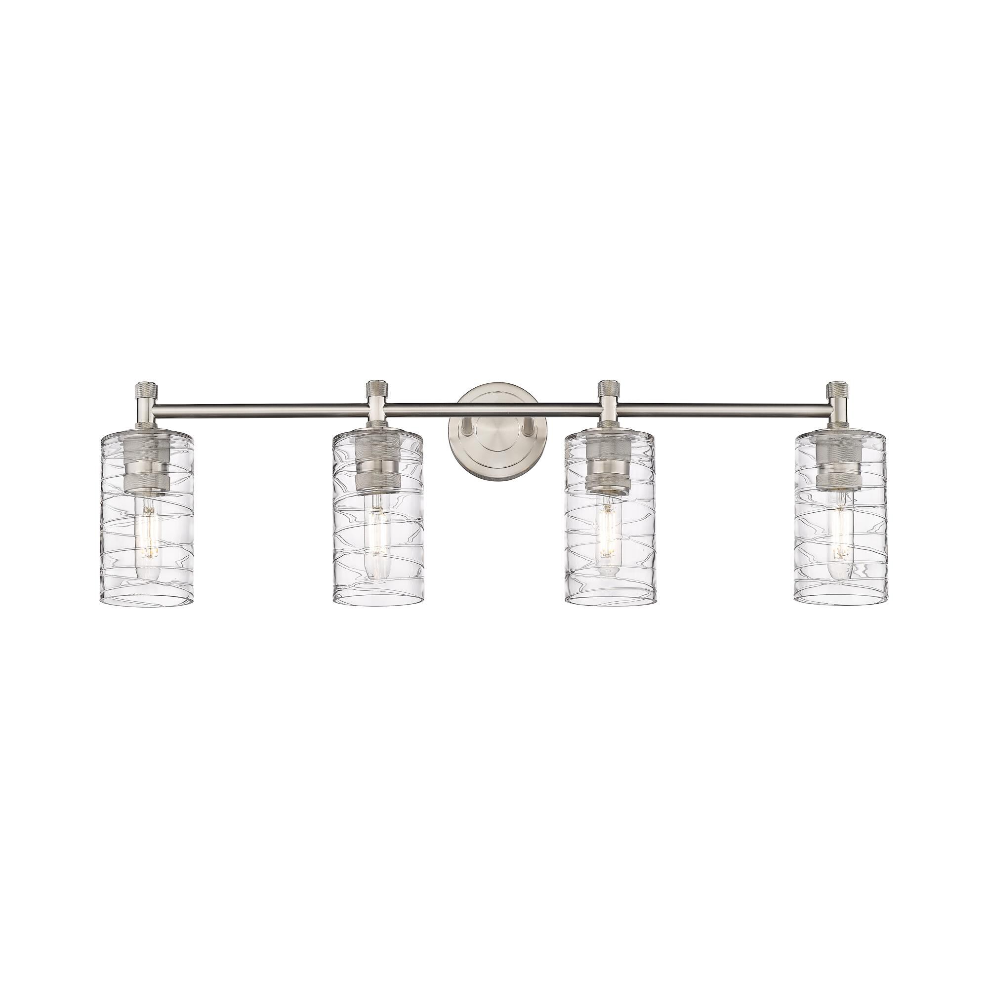 Shown in Satin Nickel finish and Deco Swirl glass and Deco Swirl Glass shade