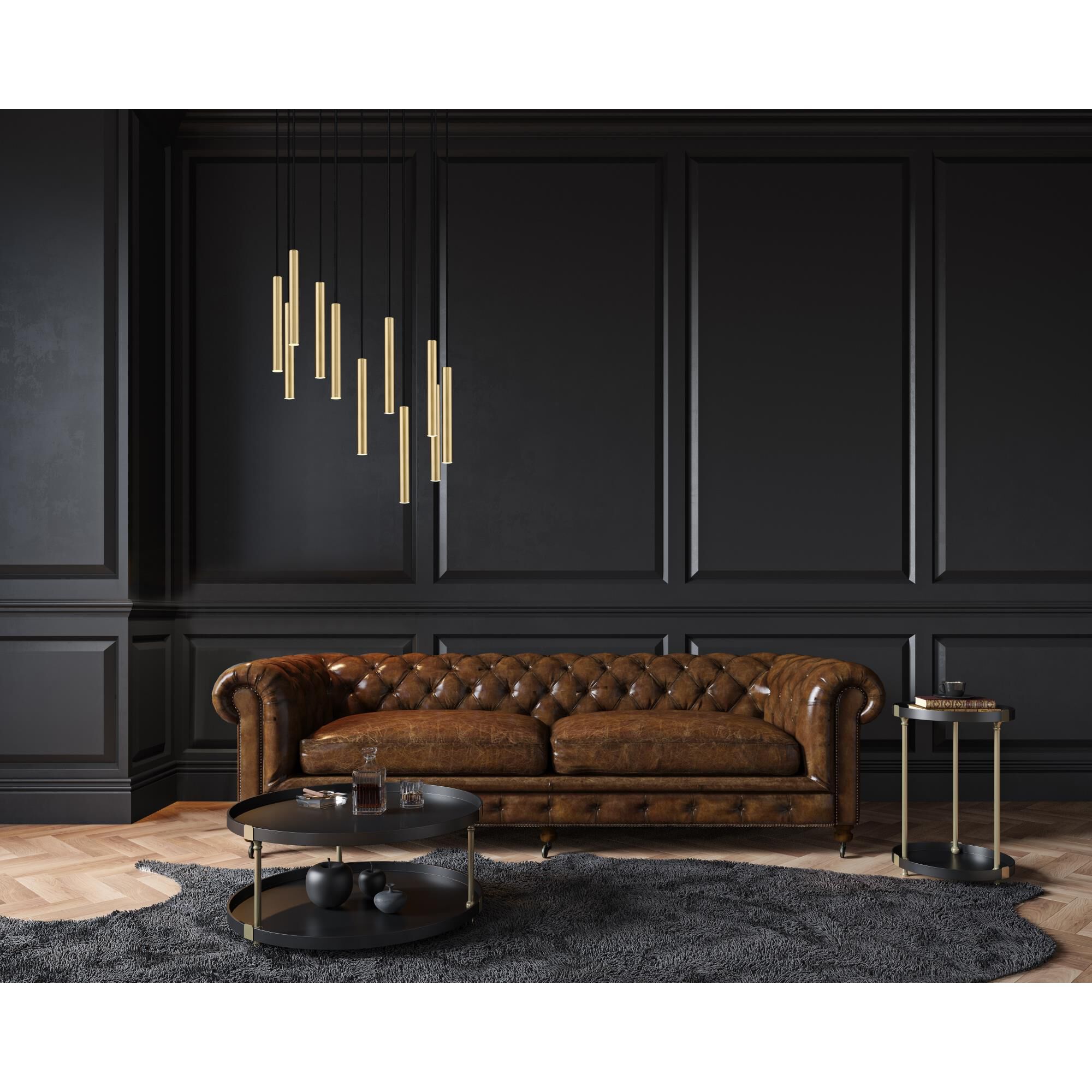 Shown in Modern Gold finish and Modern Gold glass and Modern Gold shade