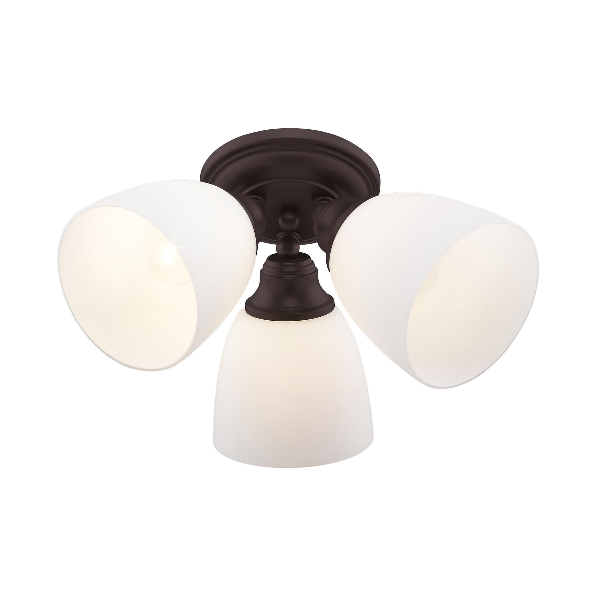 Shown in Bronze finish and Hand Blown Satin Opal White glass