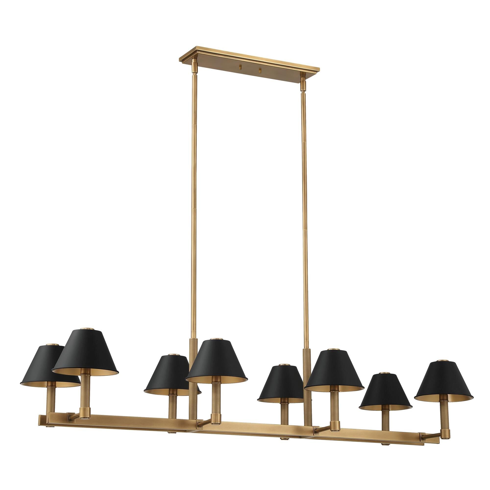 Shown in Natural Brass finish and Matte Black, Gold shade