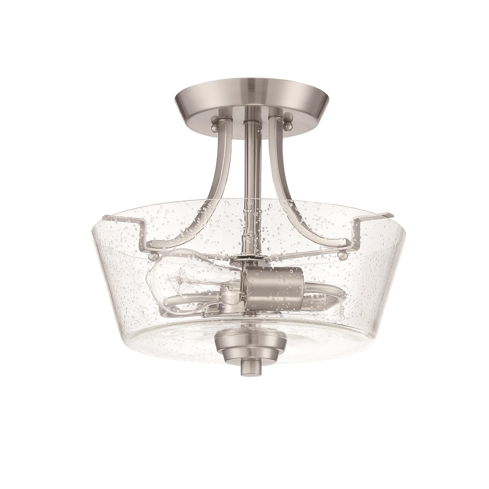 Shown in Brushed Polished Nickel finish and Clear Seeded glass and Glass shade