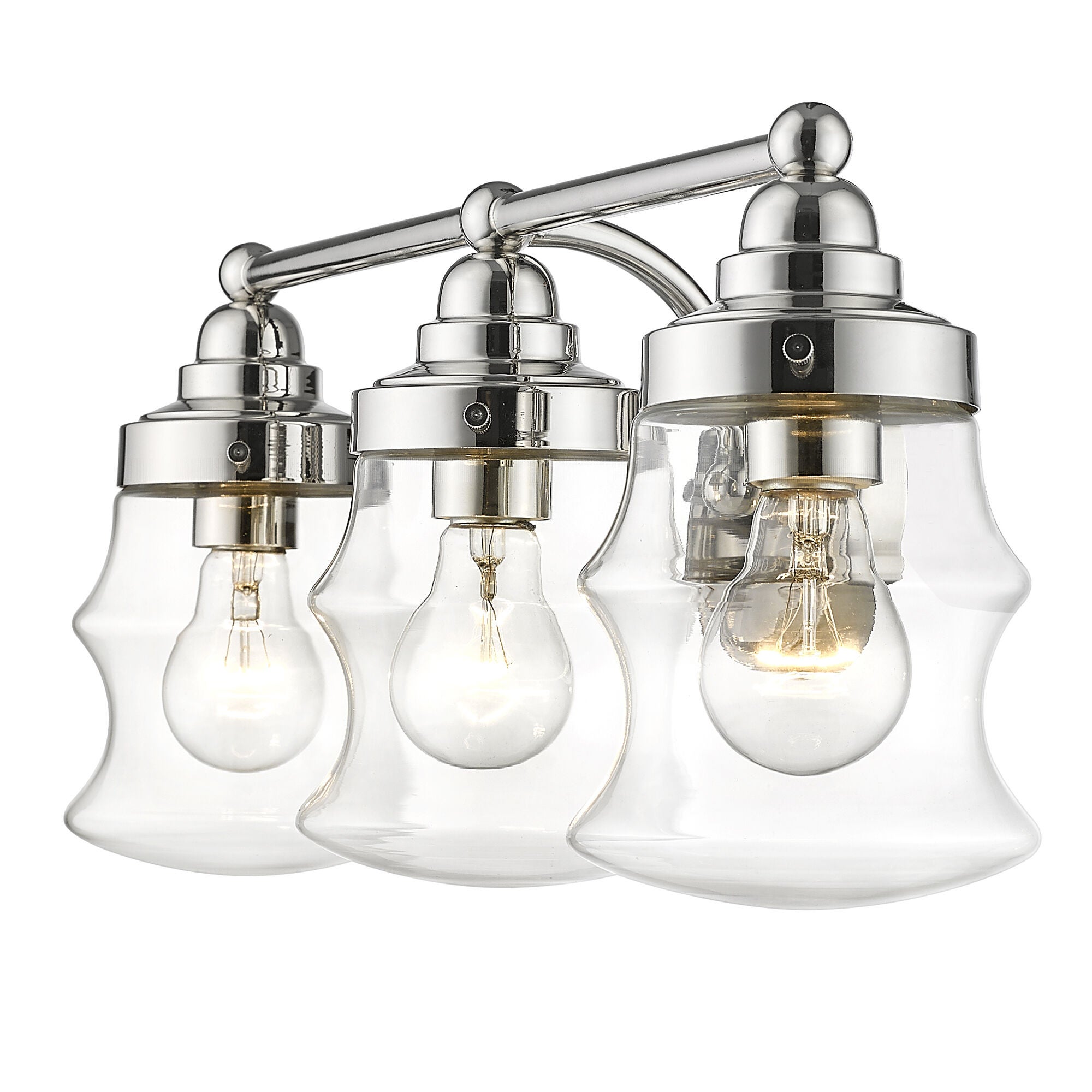Shown in Polished Nickel finish and Clear Glass shade
