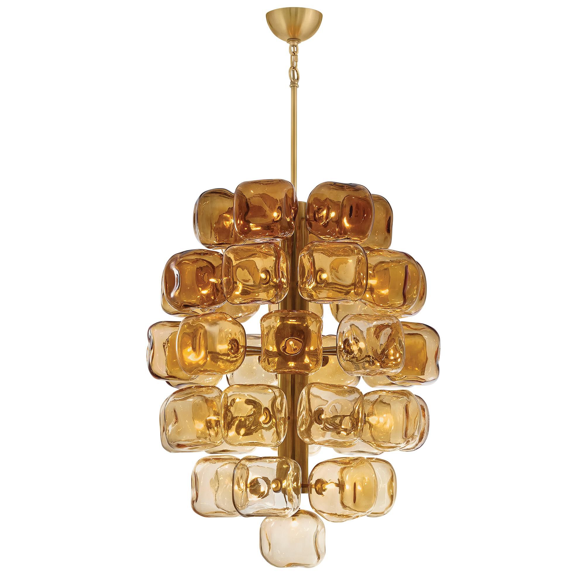 Shown in Unlacquered Brass finish and Light Amber glass