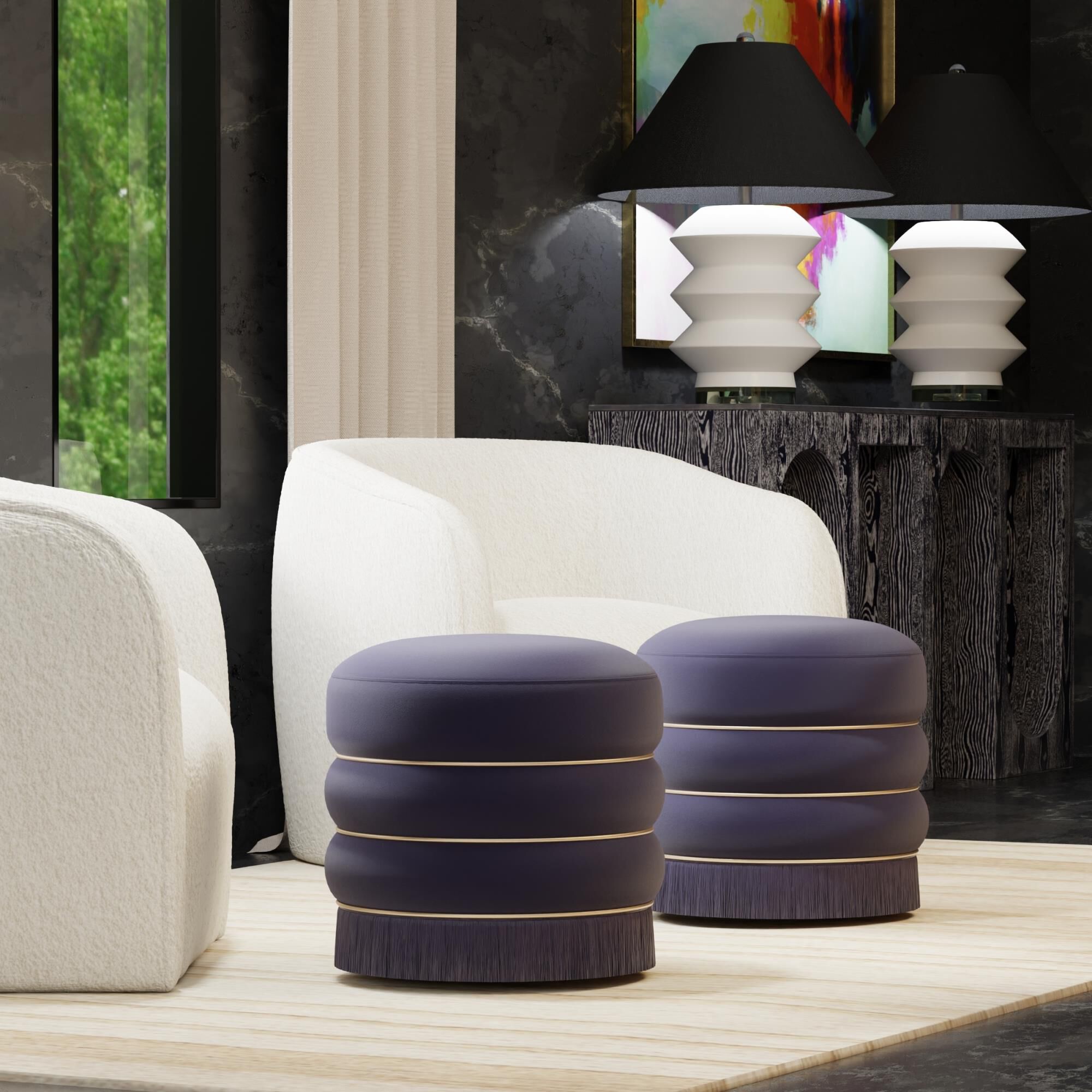 Chandra 17 Inch Ottoman by Harp and Finial