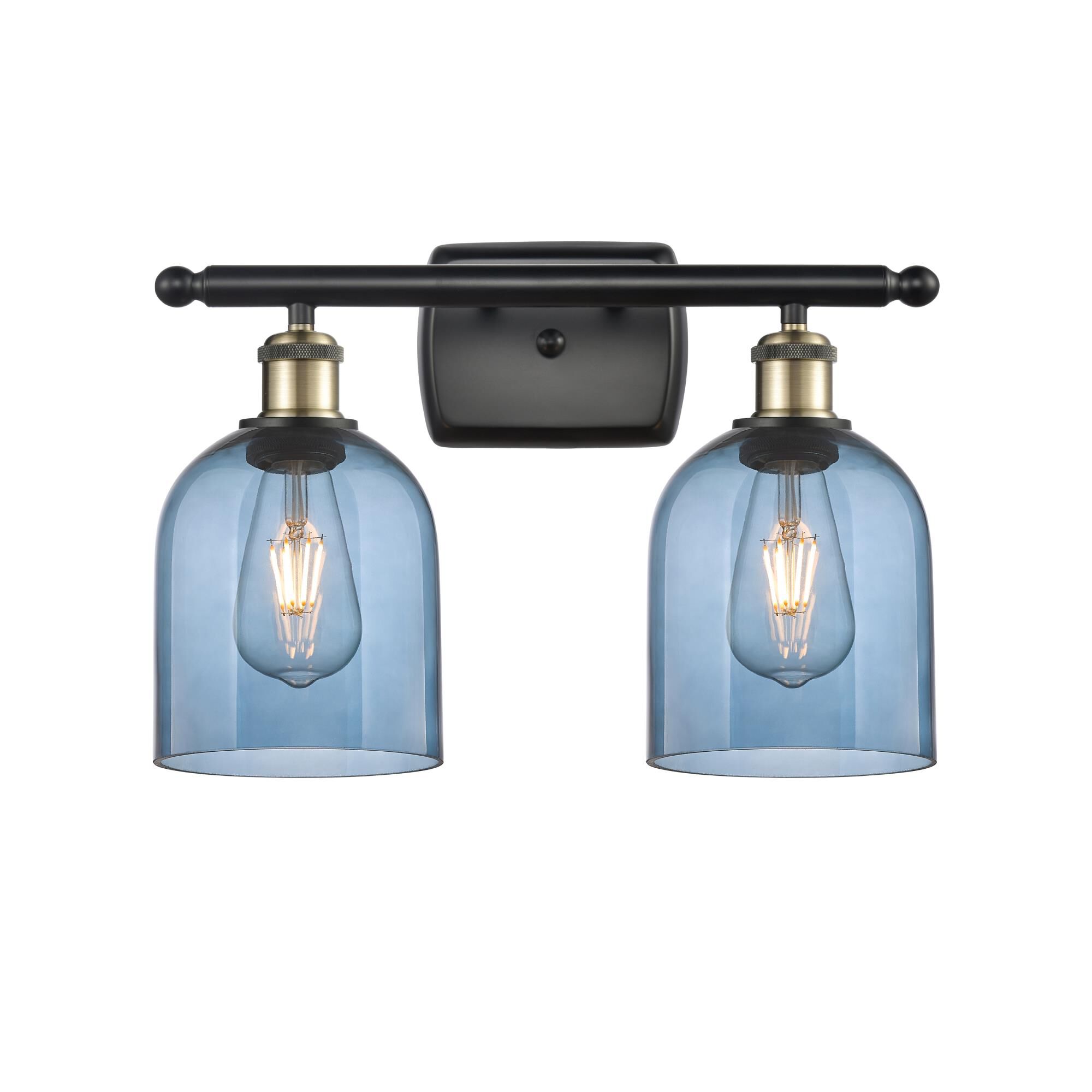 Shown in Black Antique Brass finish and Princess Blue glass