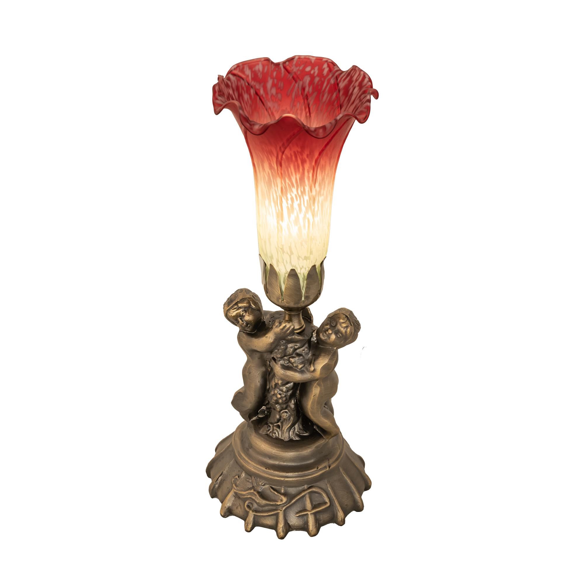 Shown in Antique Brass finish and Cranberry;Green glass