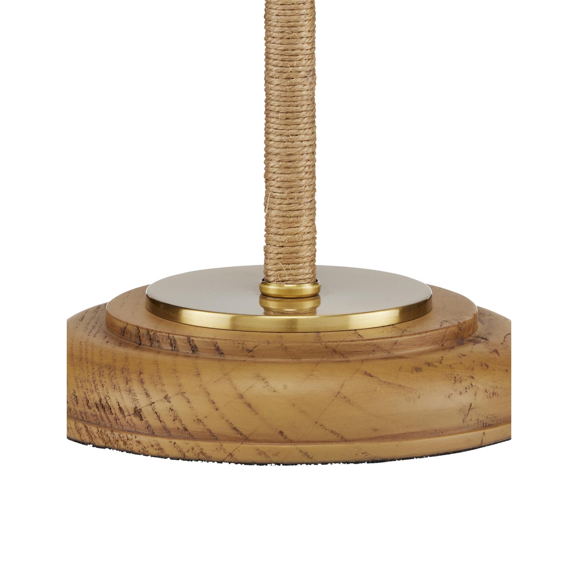 Shown in Natural/Antique Brass finish and Off-White Linen shade