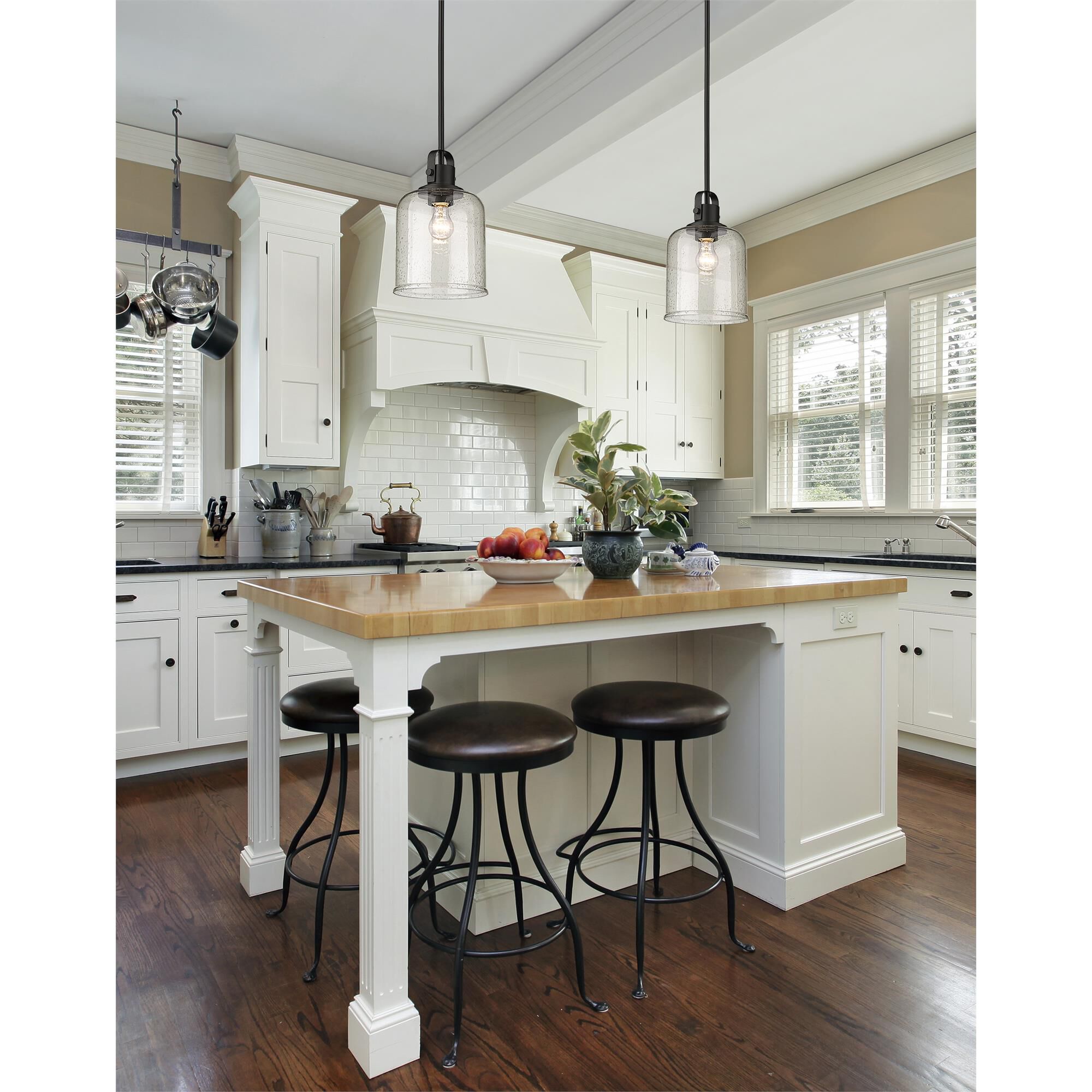 Shown in Matte Black finish and Clear Seeded glass and No Shade shade