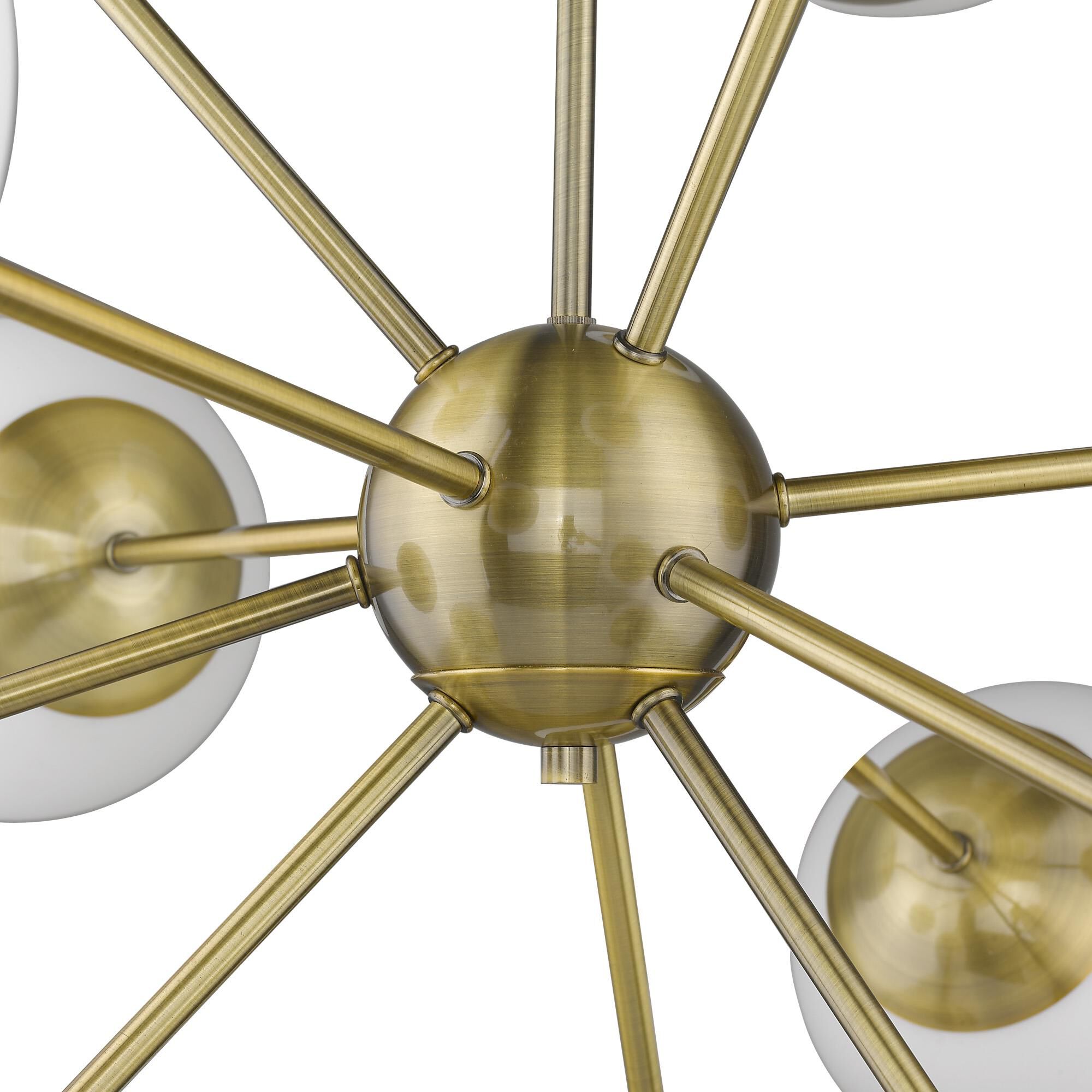 Shown in Antique Brass finish and Opal glass and Opal Glass Globes shade