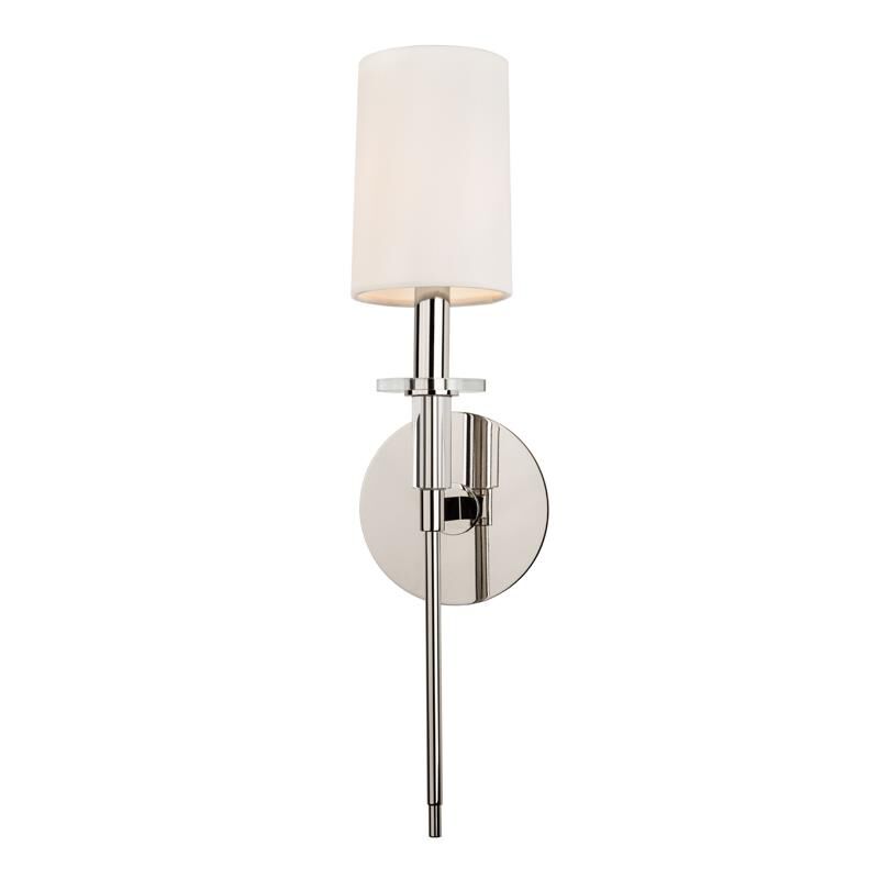 Shown in Polished Nickel finish and Off White Faux Silk shade and Crystal Bobeche accent