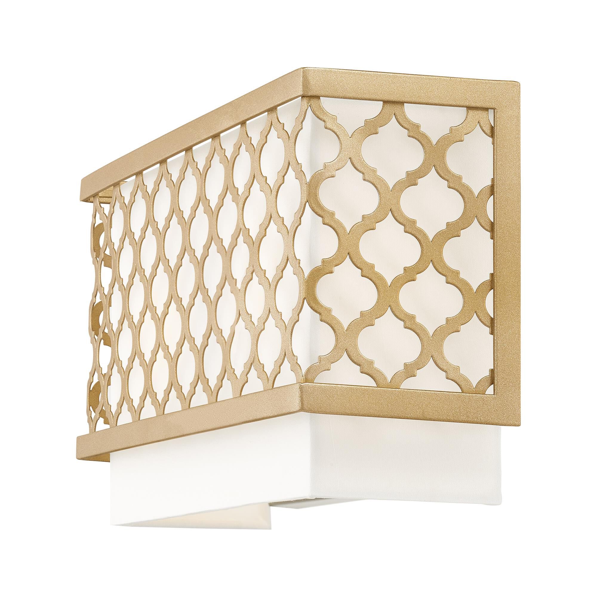 Shown in Soft Gold finish and Hand Crafted Off-White Fabric Outside & White Fabric Inside Hardback shade