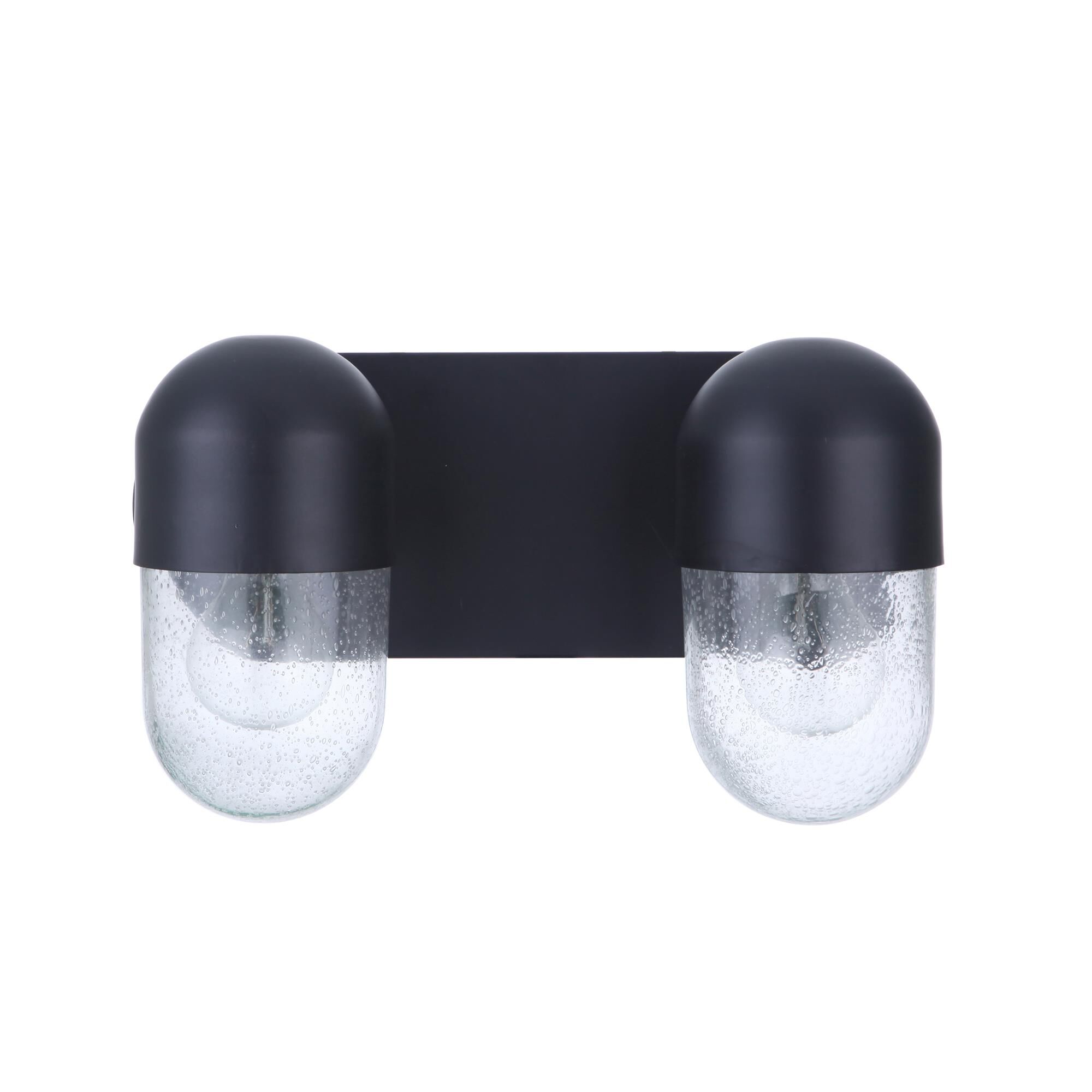 Shown in Flat Black finish and Clear Seeded glass and Glass shade
