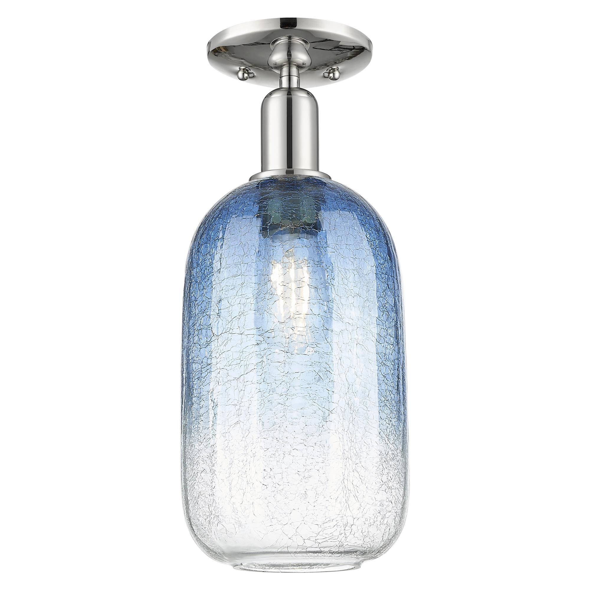 Shown in Polished Nickel finish and Sapphire Blue glass