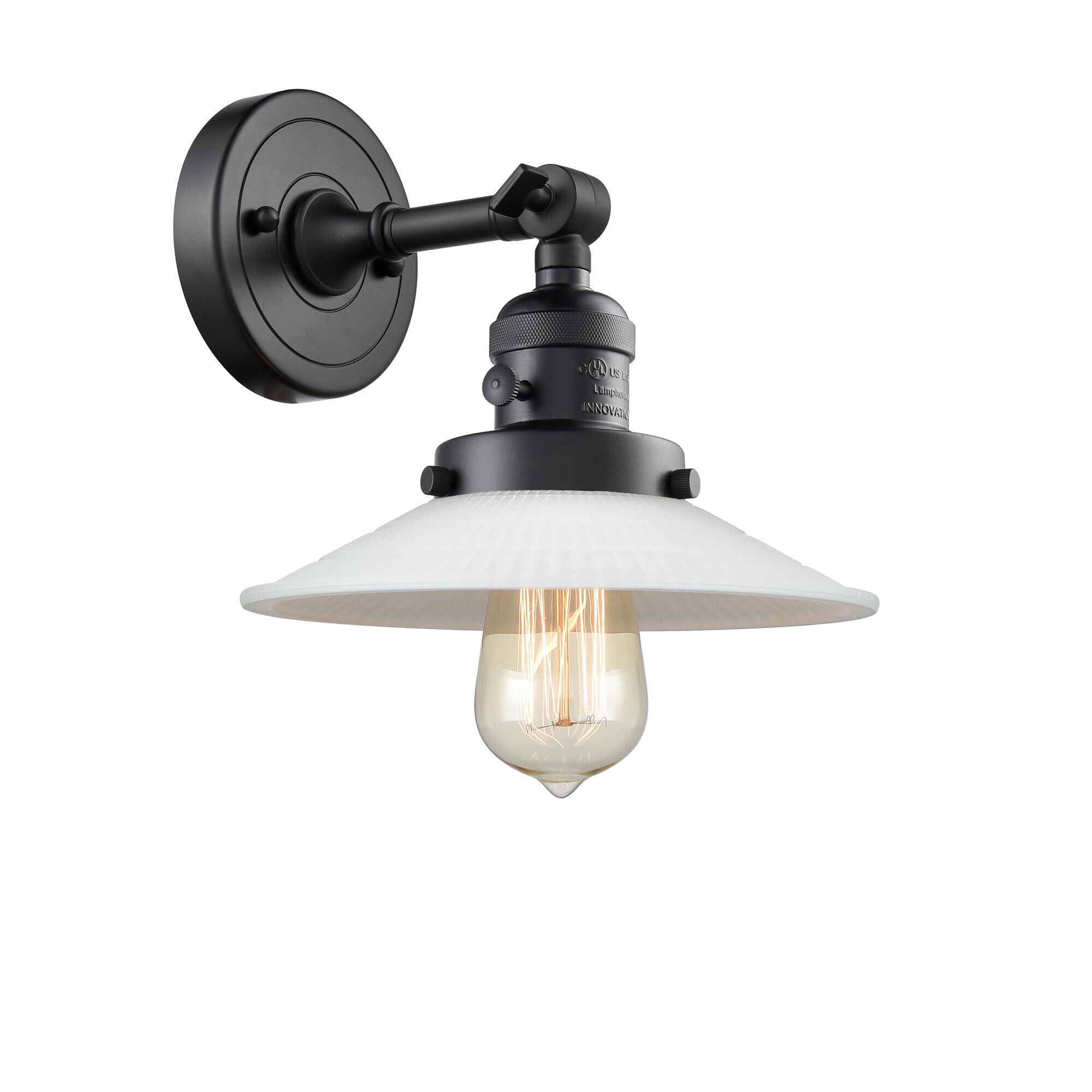 Shown in Matte Black finish and Matte White Halophane - Cone glass
