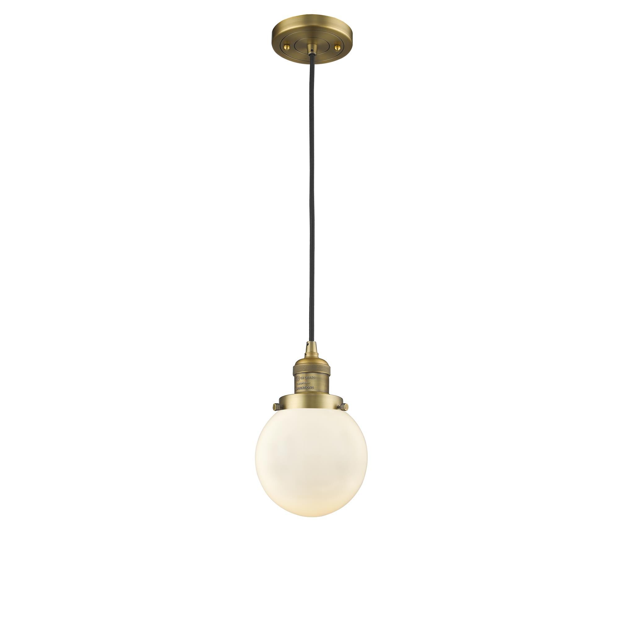 Shown in Brushed Brass finish and Matte White Cased glass