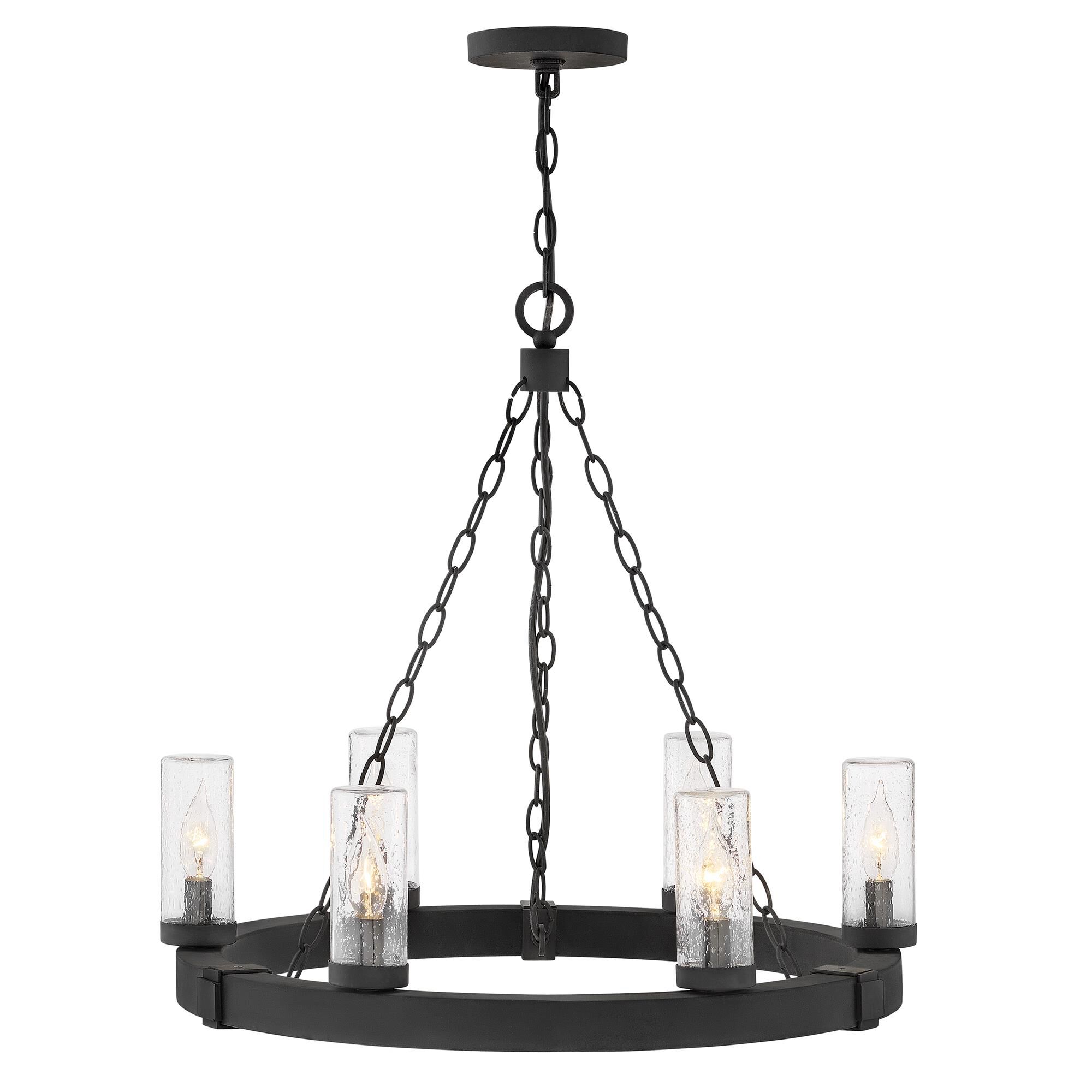 Shown in Black finish and Clear Seedy glass