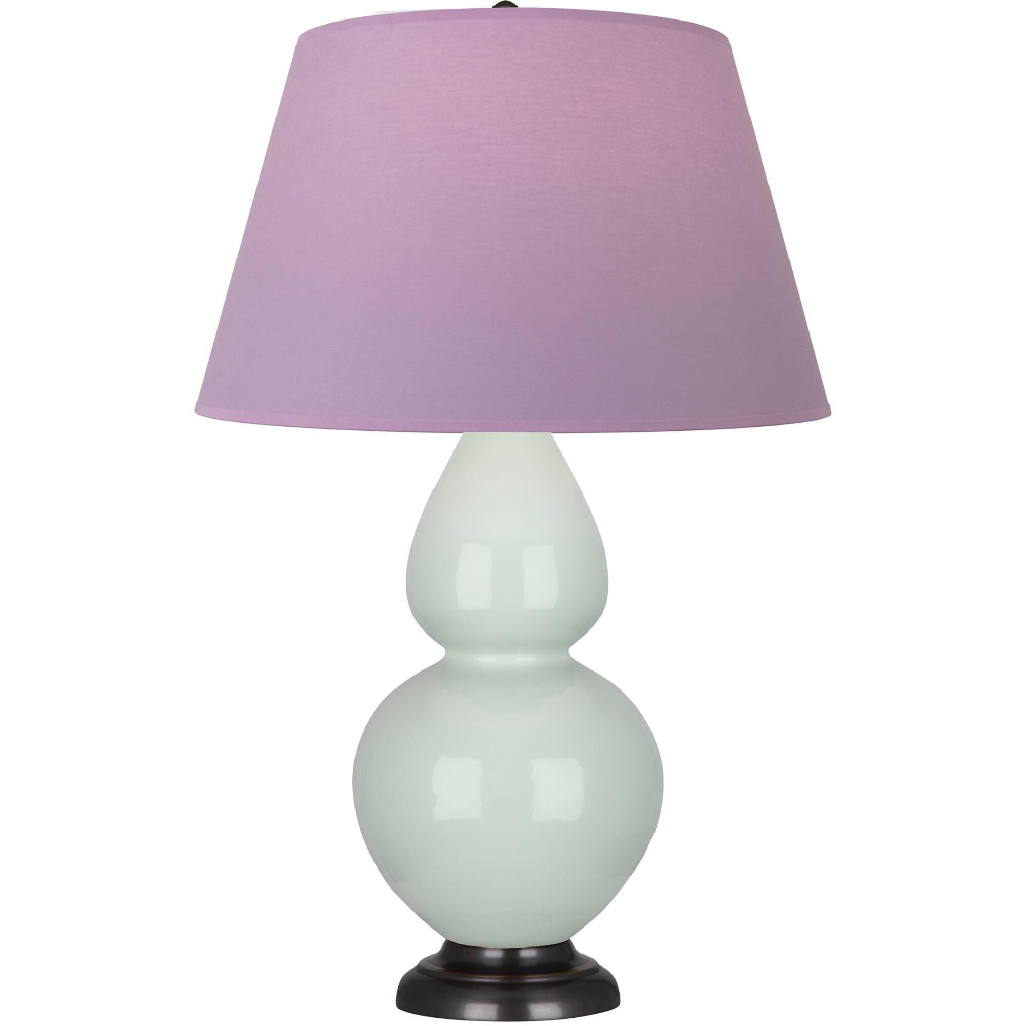 Shown in Celadon finish and Lavender and Plum shade and Deep Patina Bronze accent