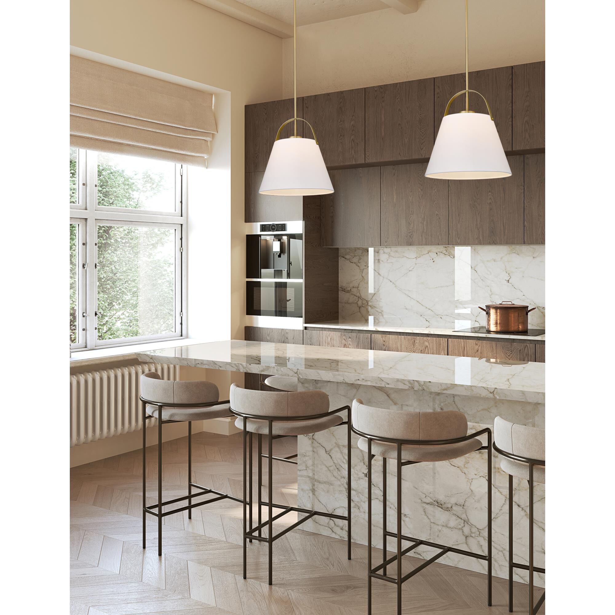 Shown in Heritage Brass finish and Ivory glass