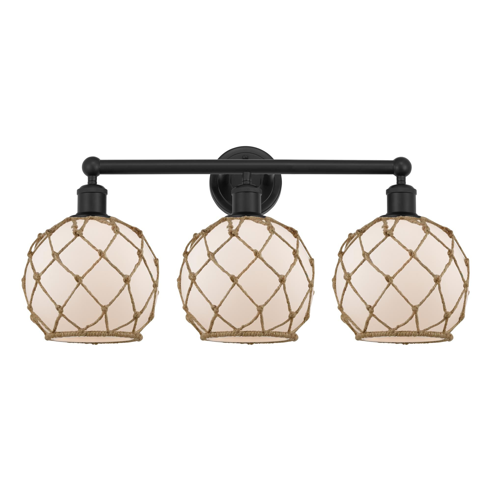 Shown in Matte Black finish and White with Brown Rope glass