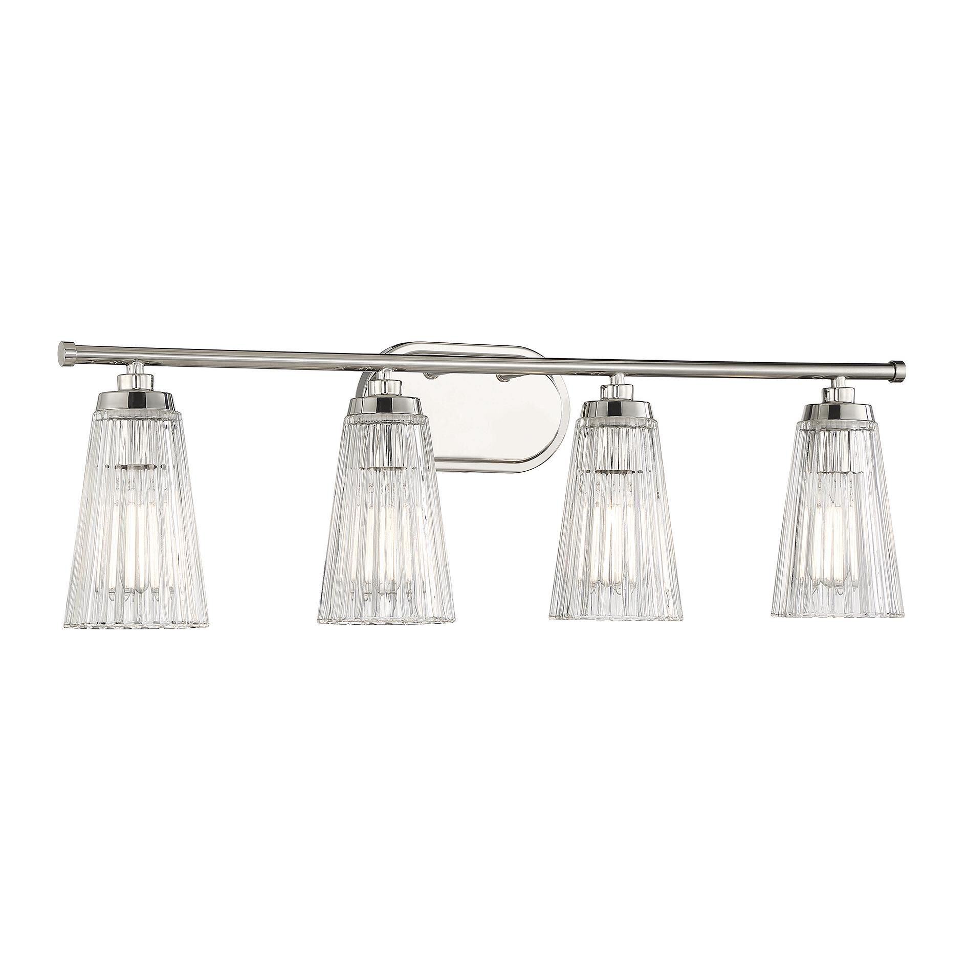 Shown in Polished Nickel finish and Clear Ribbed glass and Glass shade