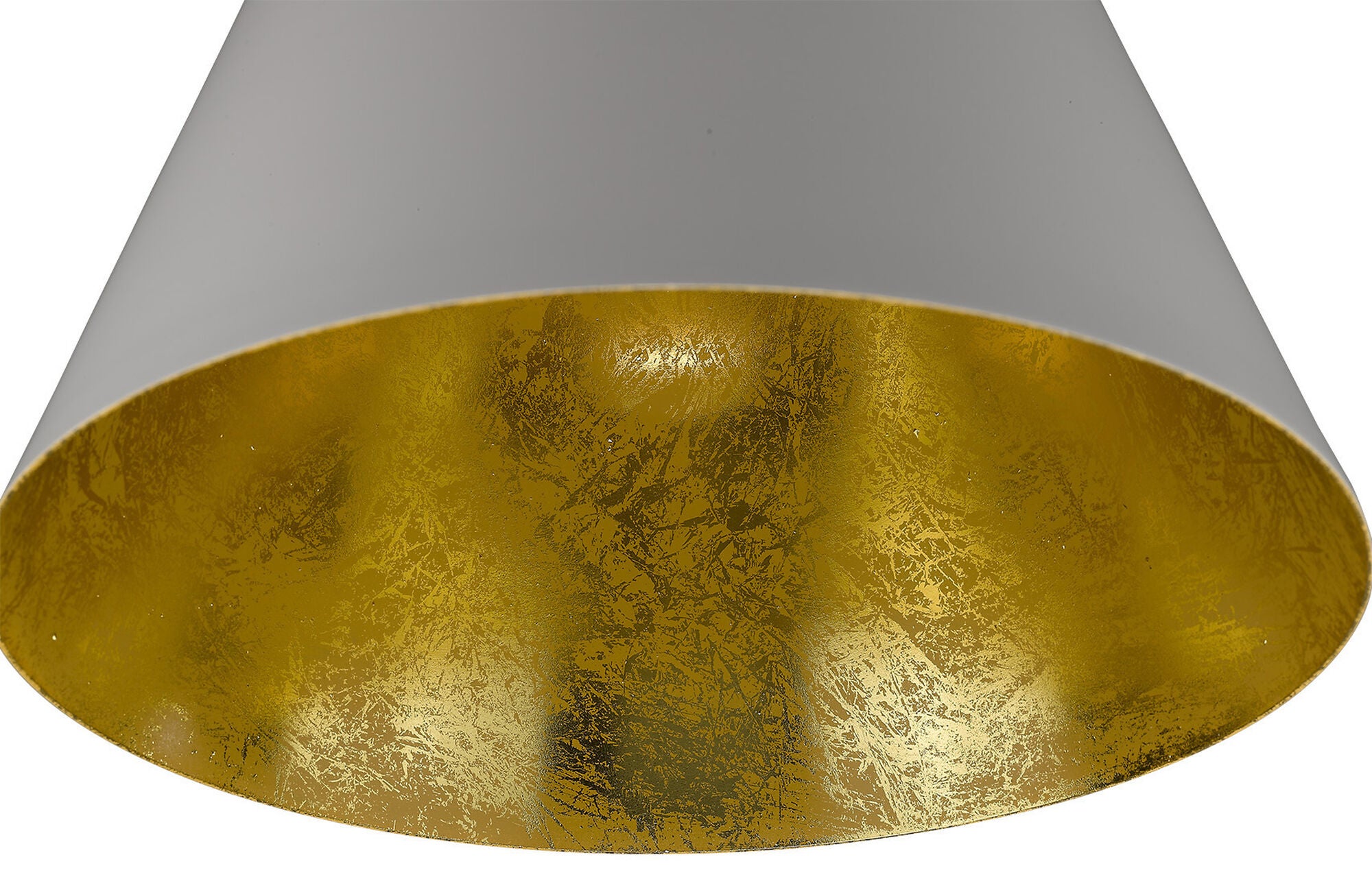 Shown in White finish and White glass and White Metal Cone Shaped  W/ Gold Leaf Interior shade