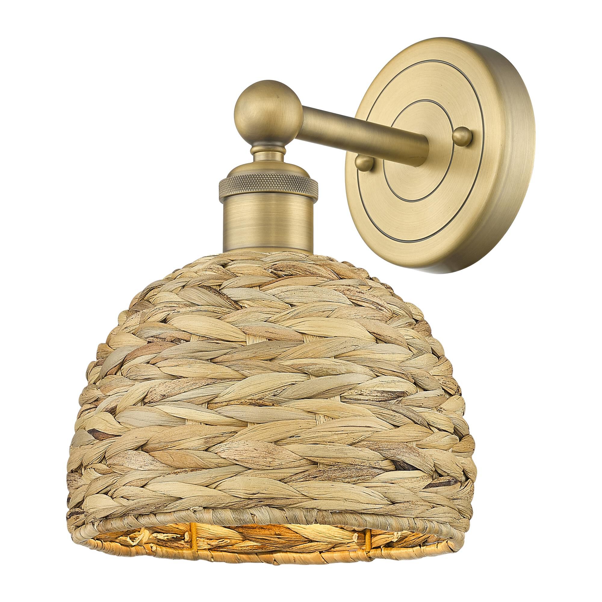 Shown in Brushed Brass finish and Natural shade