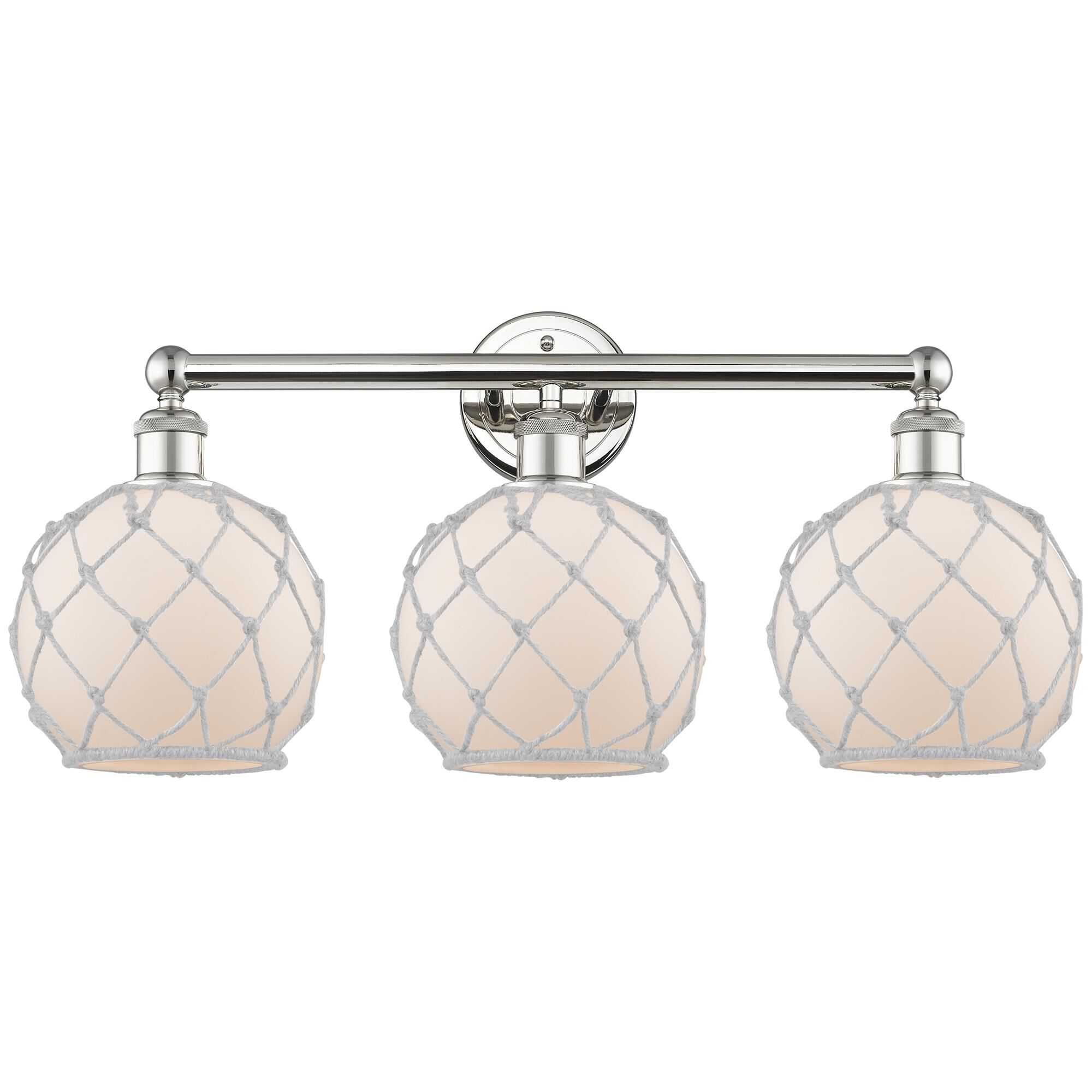 Shown in Polished Nickel finish and White with White Rope glass