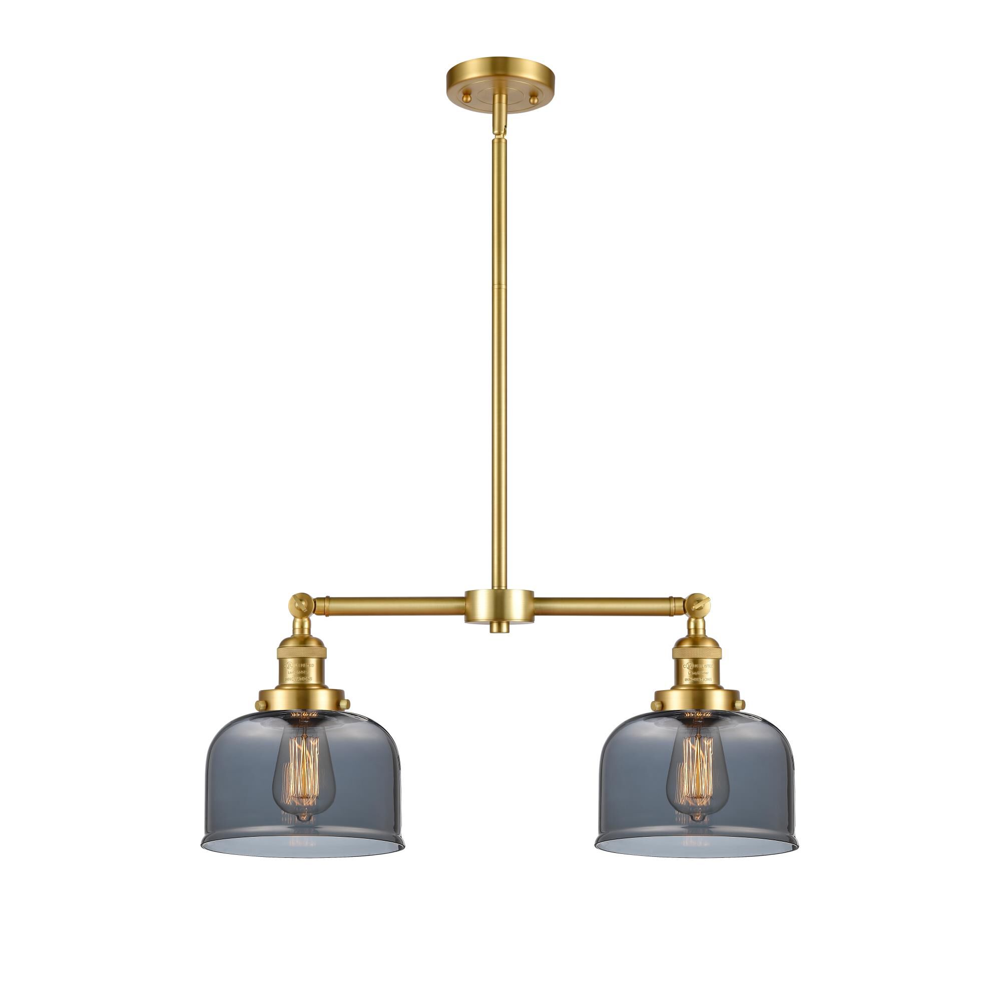 Shown in Satin Gold finish and Plated Smoke Large Bell glass