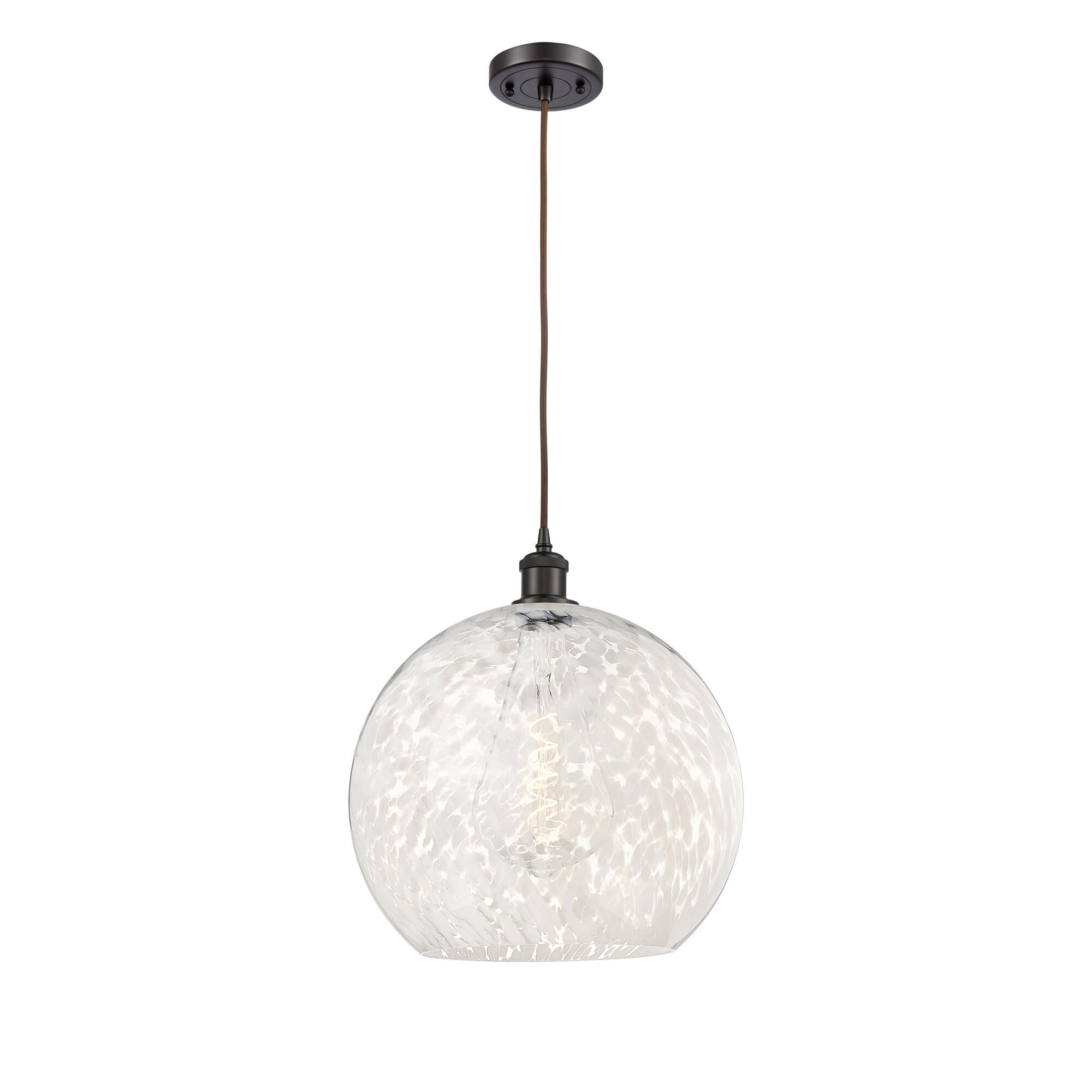Shown in Oil Rubbed Bronze finish and White Mouchette glass