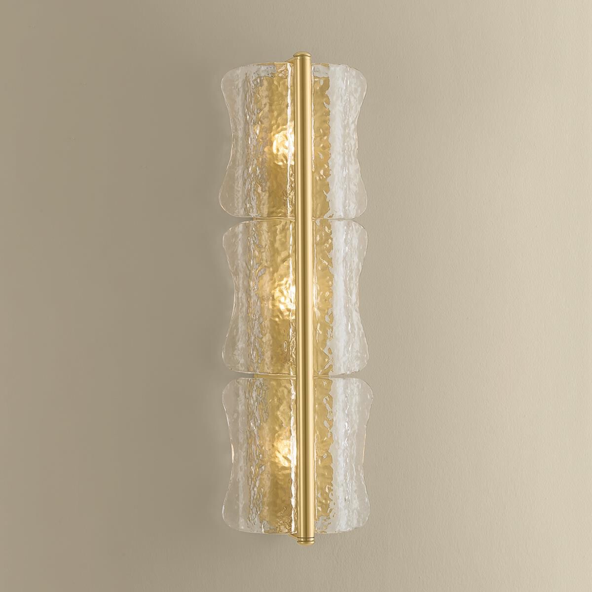 Shown in Aged Brass finish and Clear Optic glass