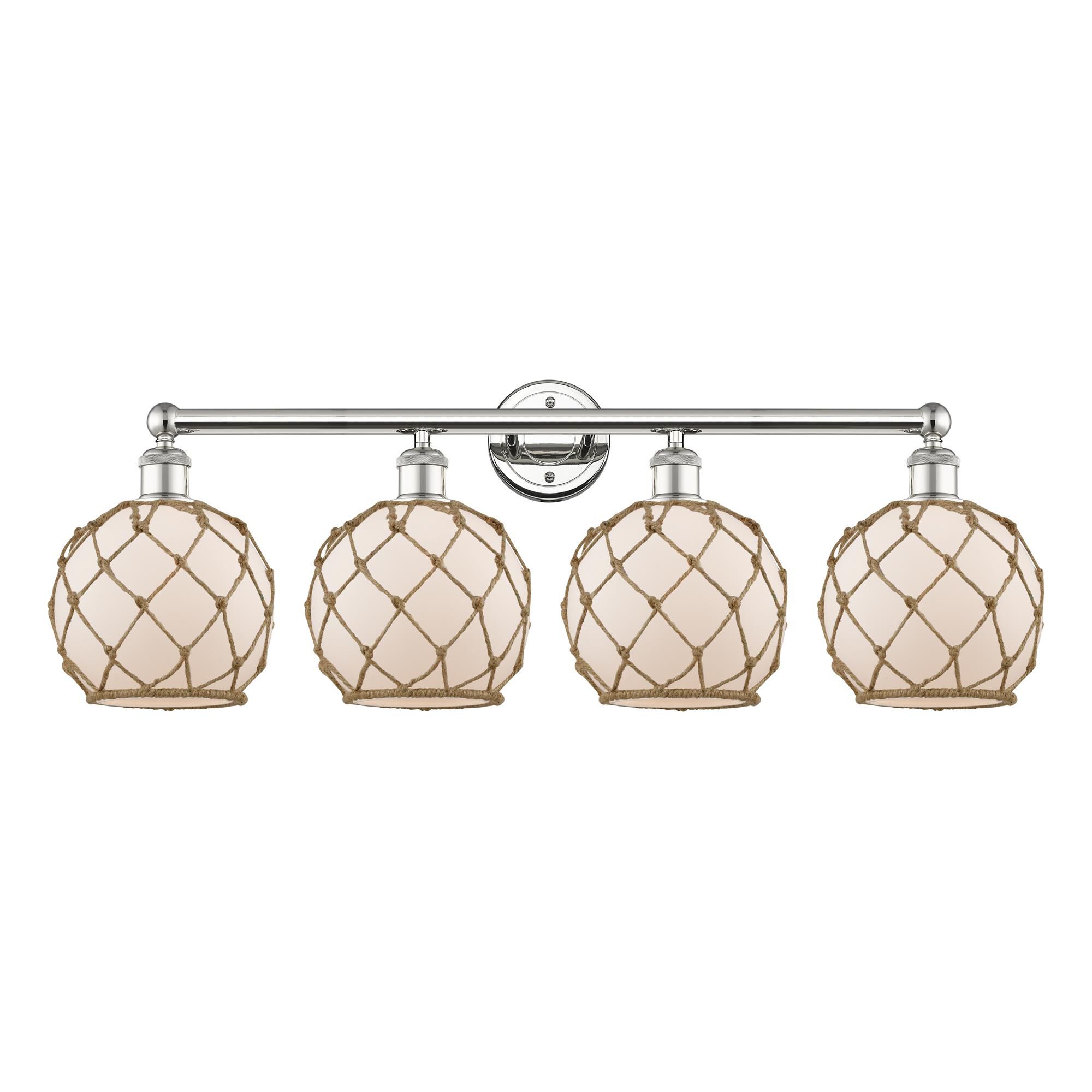Shown in Polished Nickel finish and White with Brown Rope glass