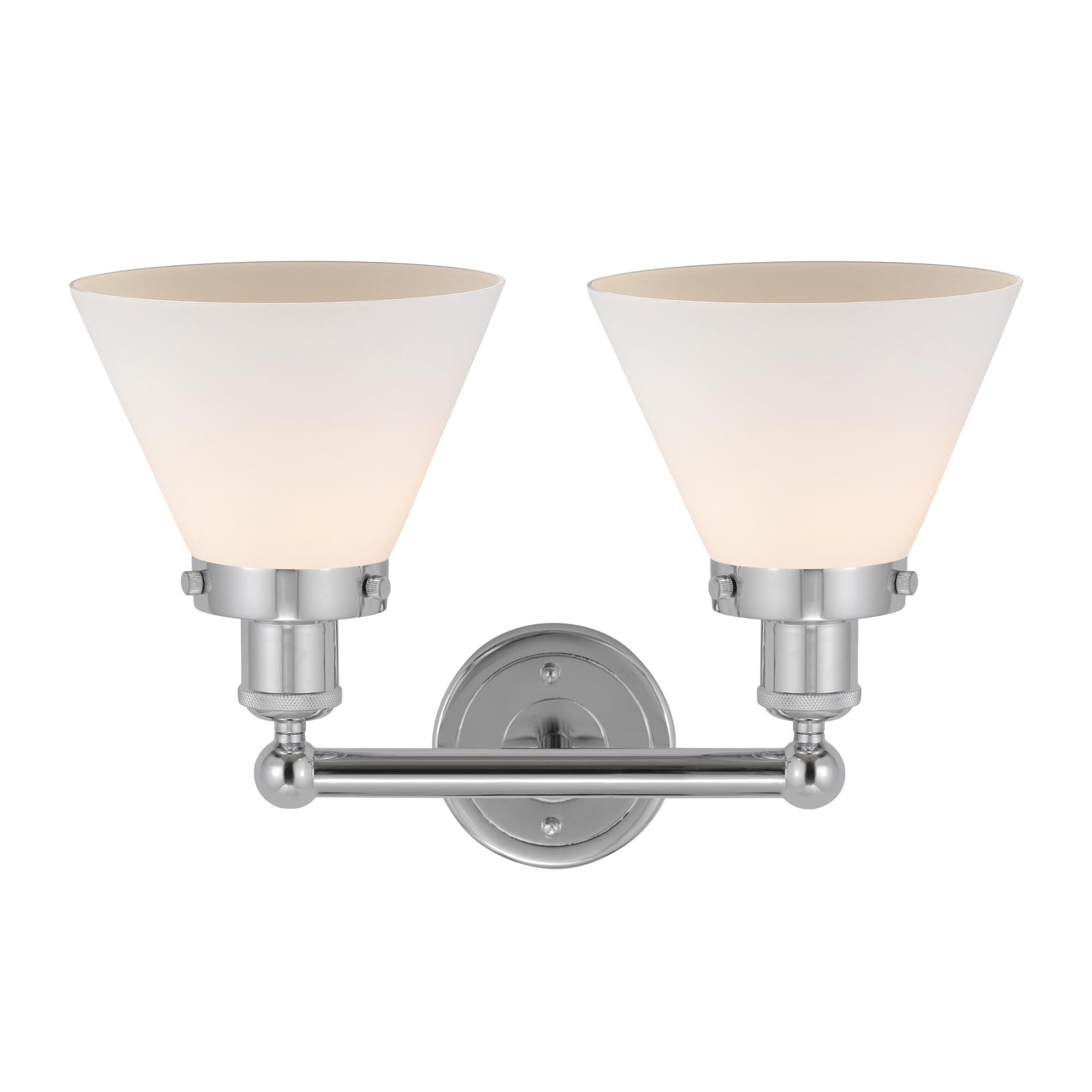 Shown in Polished Chrome  finish and Matte White glass