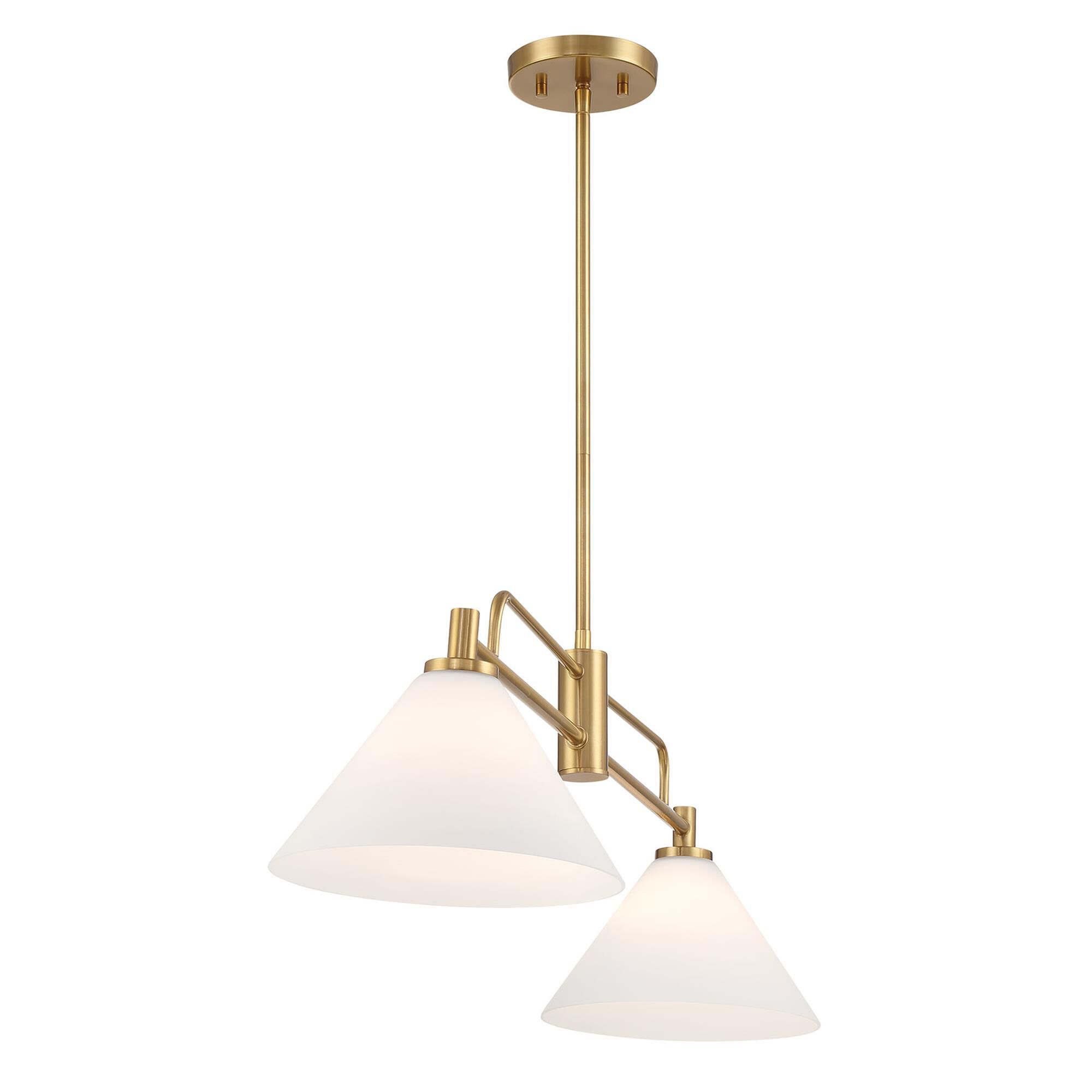 Shown in Natural Brass finish and White Opal glass