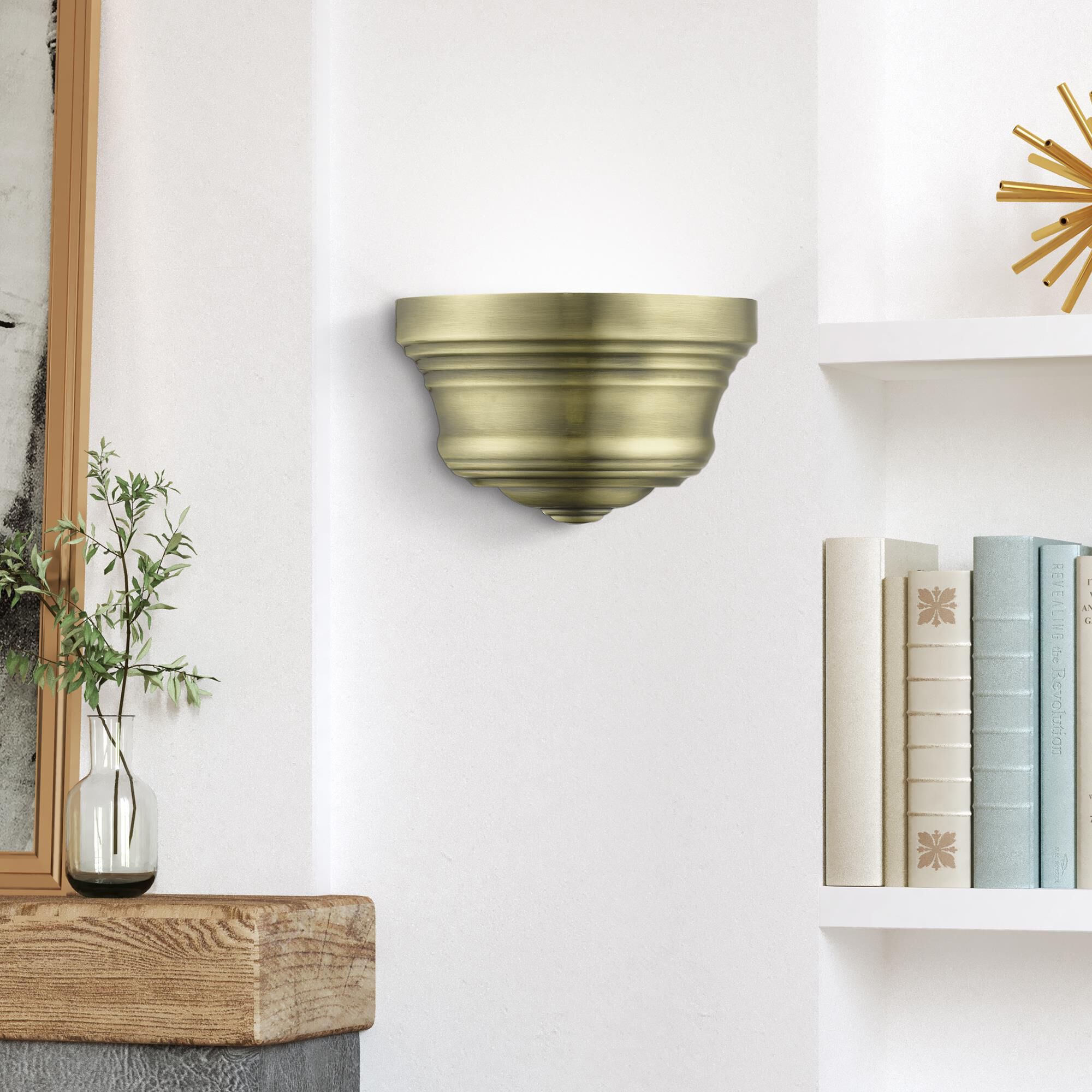 Shown in Antique Brass finish and Antique Brass Steel With Shiny White Finish Inside shade