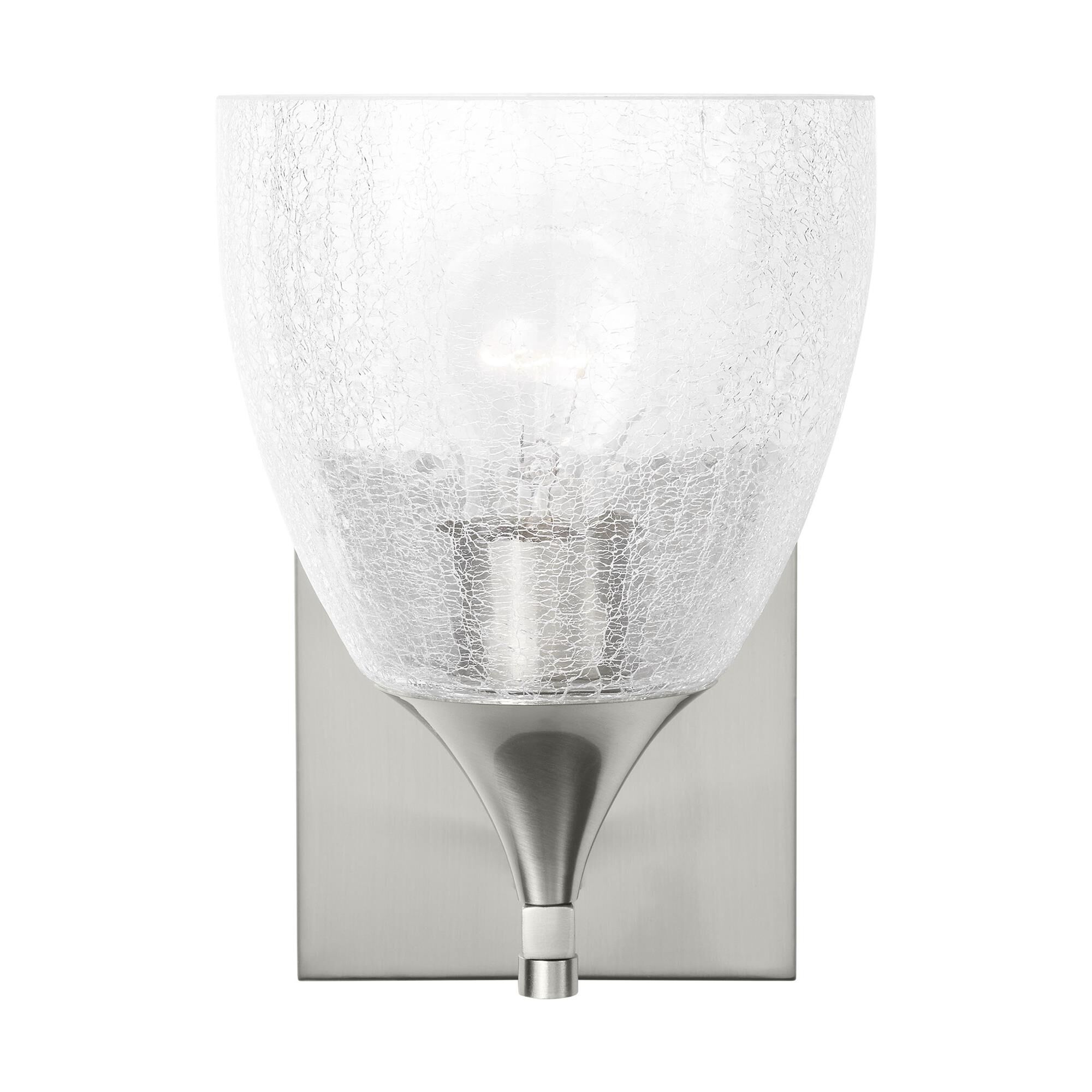 Shown in Brushed Nickel finish and Clear Crackle glass