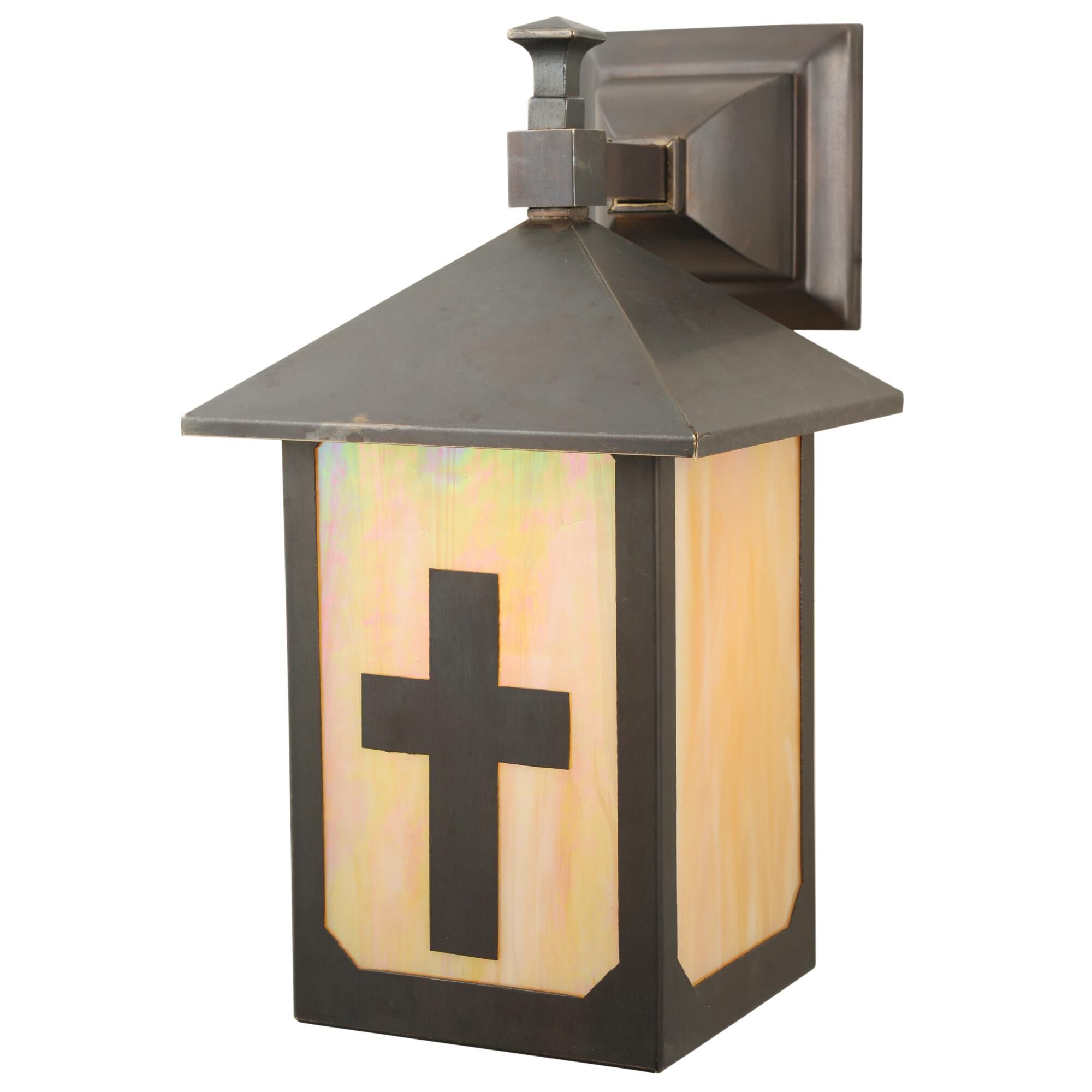 Shown in Craftsman Brown Finish finish and Iridized Beige glass